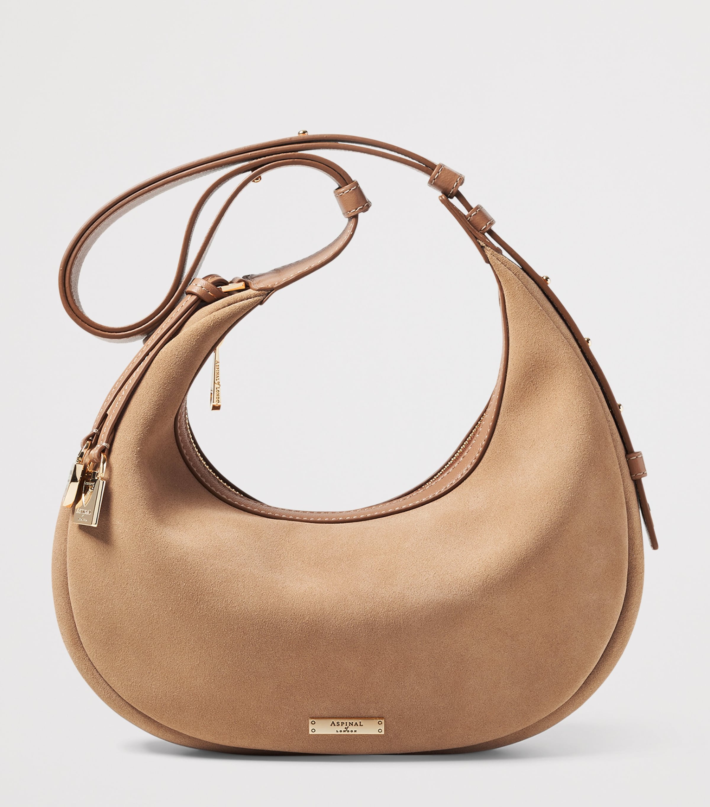Aspinal Of London Small Leather Soho Crescent Shoulder Bag Naturaltan Image 2
