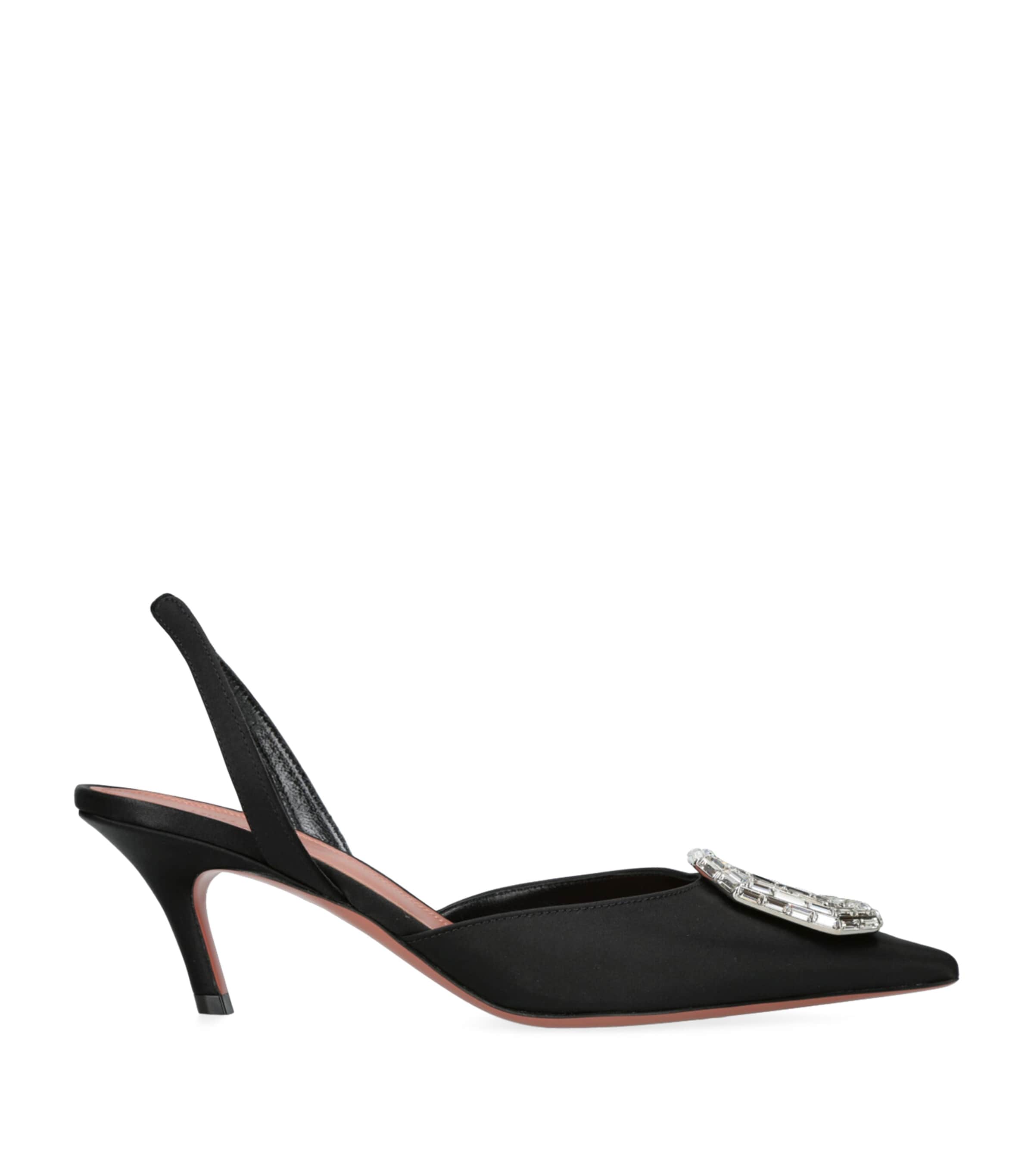 Shop Amina Muaddi Satin Camelia Slingback Mules 60 In Black