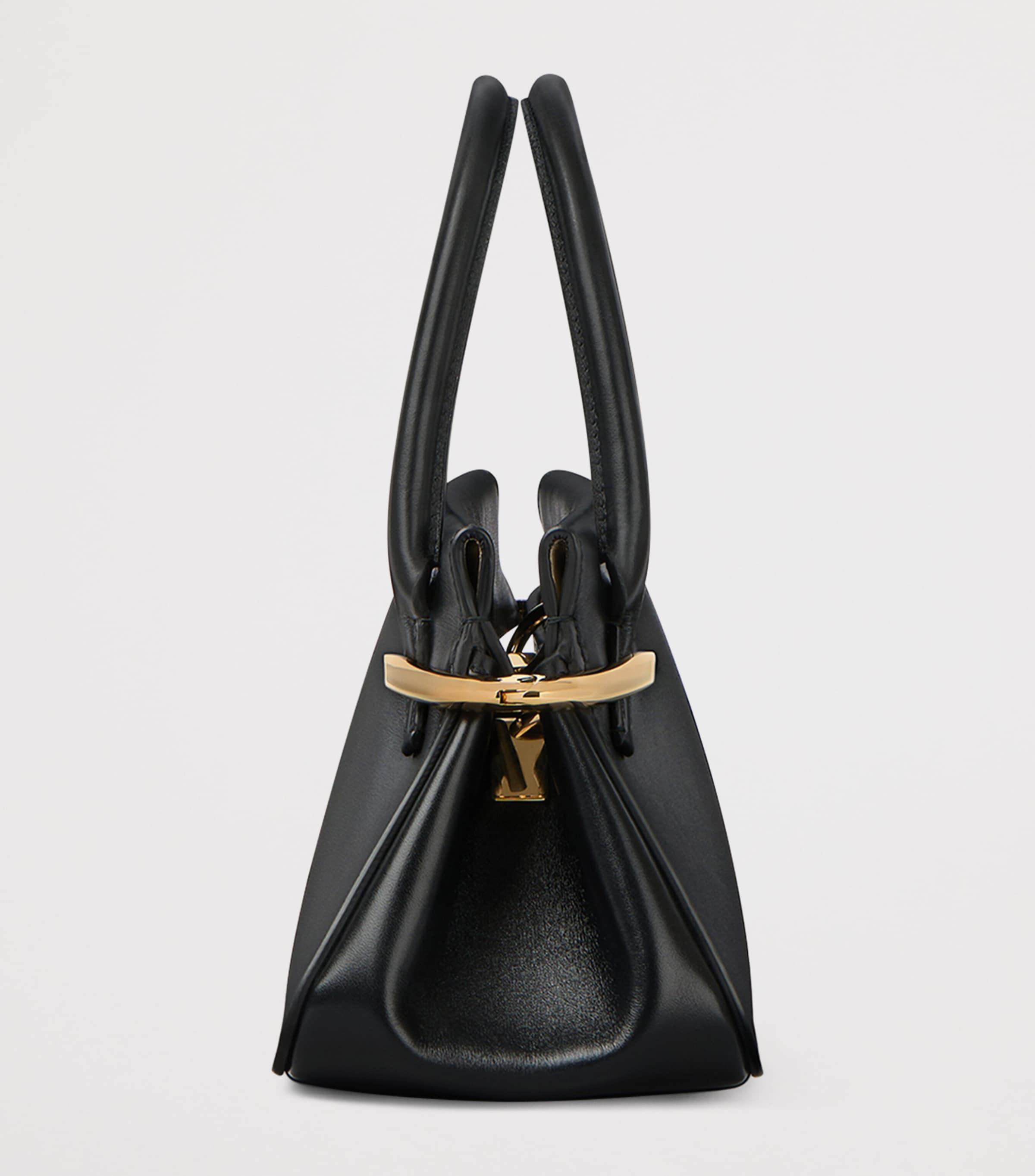Mini Leather Pinch Top-Handle Bag BLACK Image 3