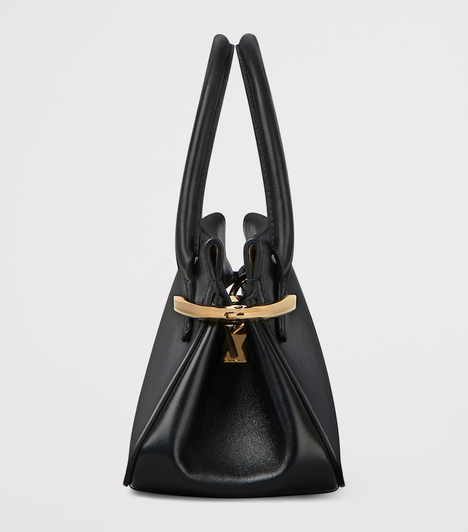Mini Leather Pinch Top-Handle Bag BLACK Image 3