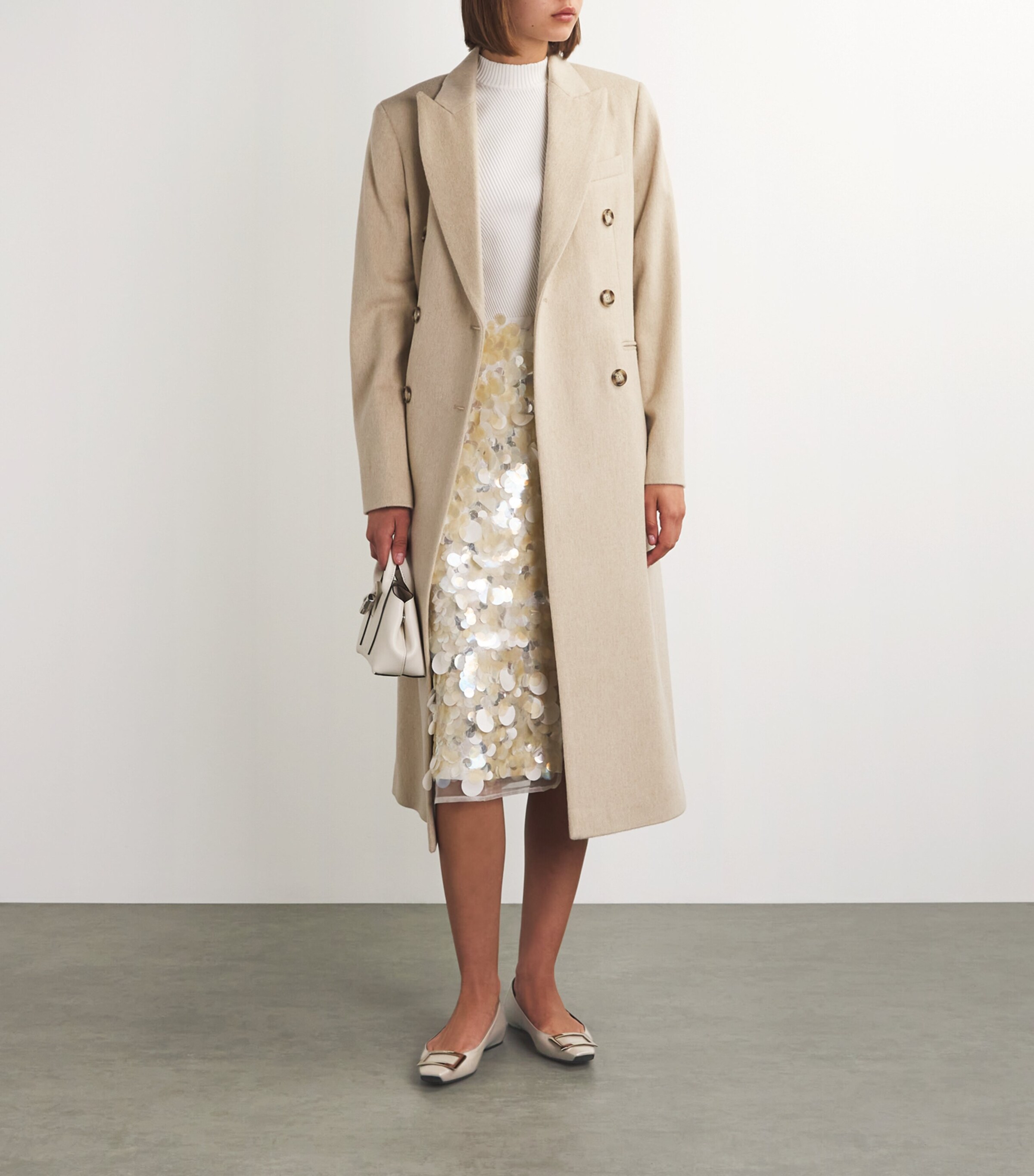 Leather Quadrata Trompette Flats BEIGE Image 5