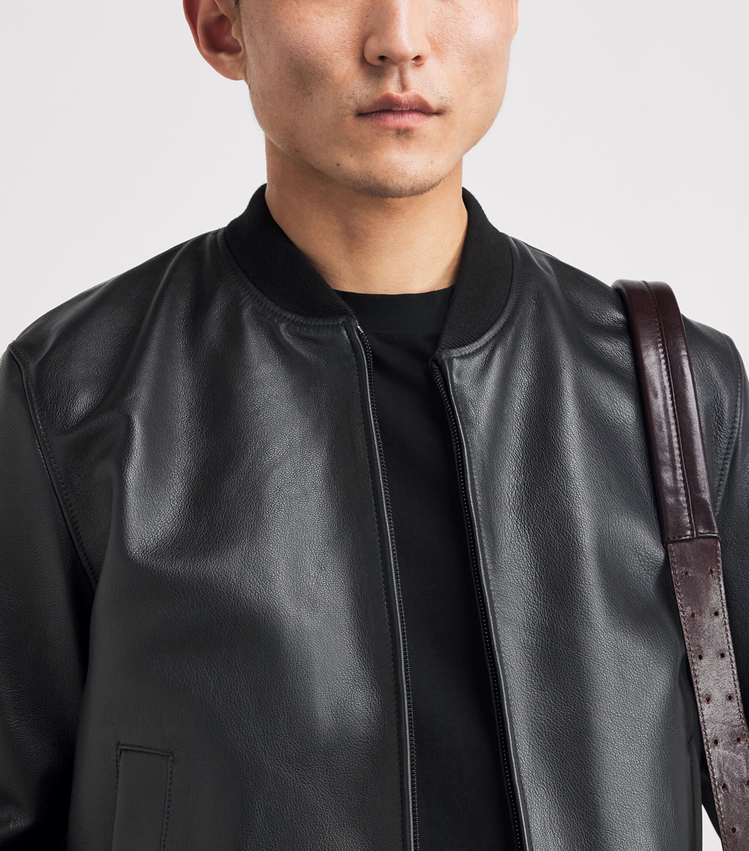 Sandro Paris Mens Leather Bomber Jacket Black Image 3