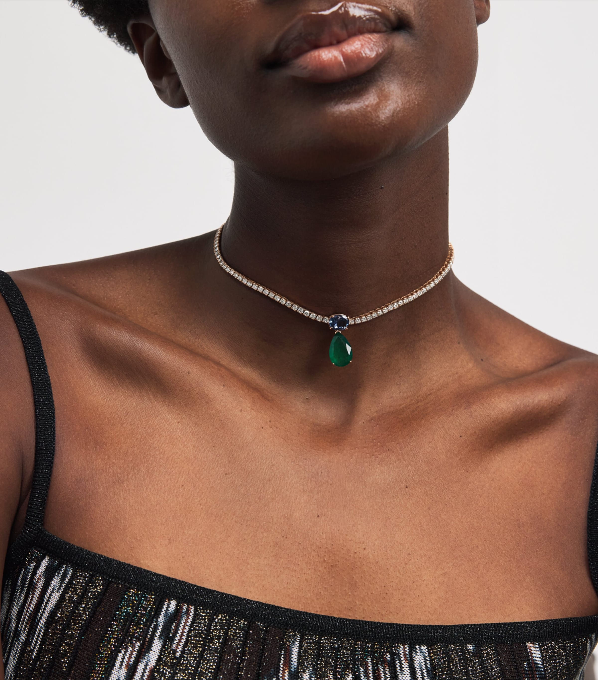 Rose Gold, Diamond, Sapphire and Emerald Ice Tennis Necklace ROSE GOLD Image 2