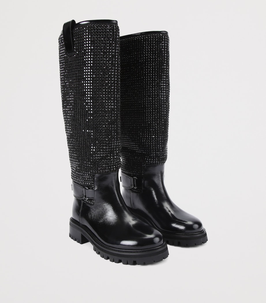 Leather Crystal Knee-High Boots BLACK Image 4