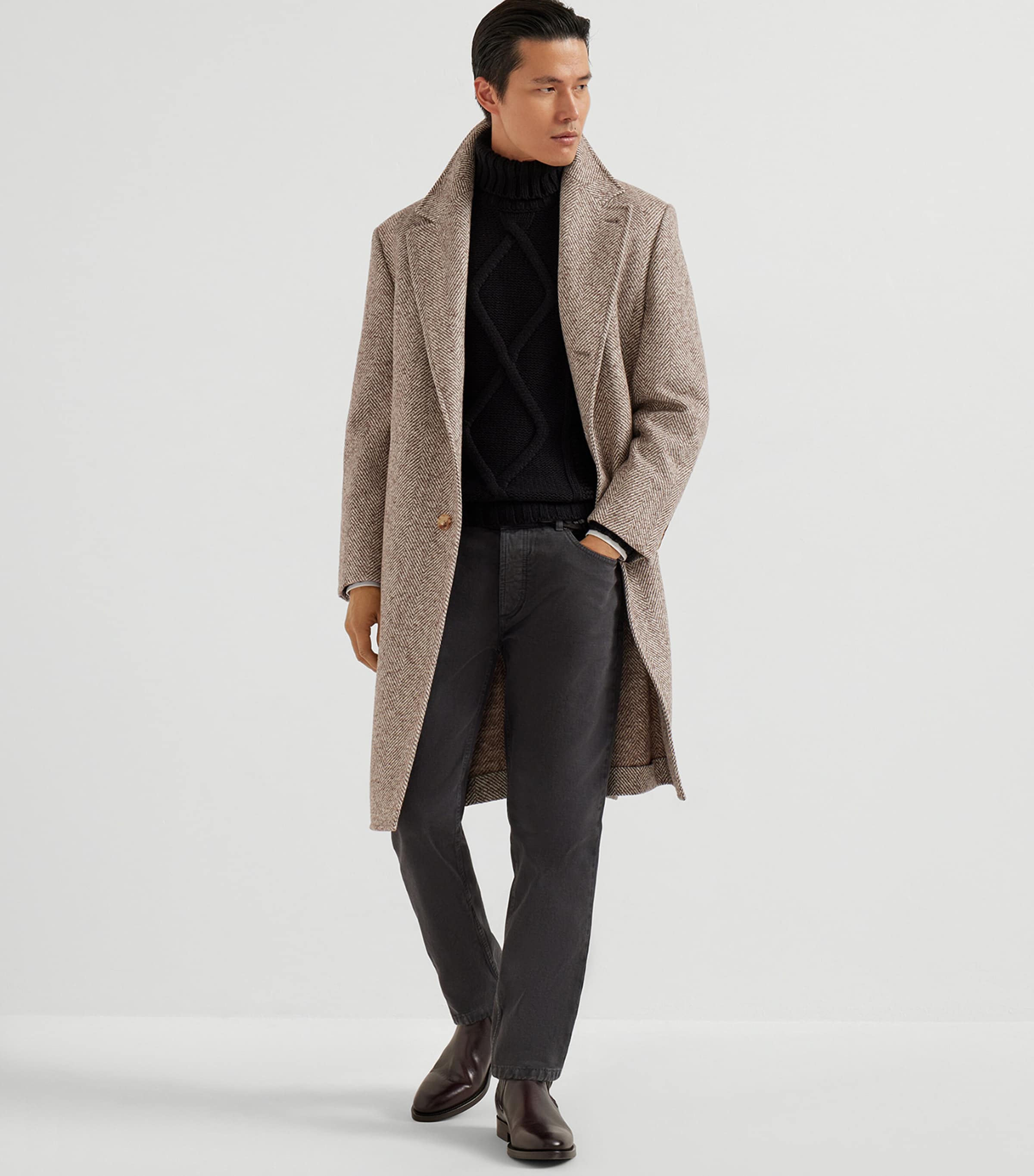 Wool-Alpaca-Blend Chevron Overcoat C005 Image 2