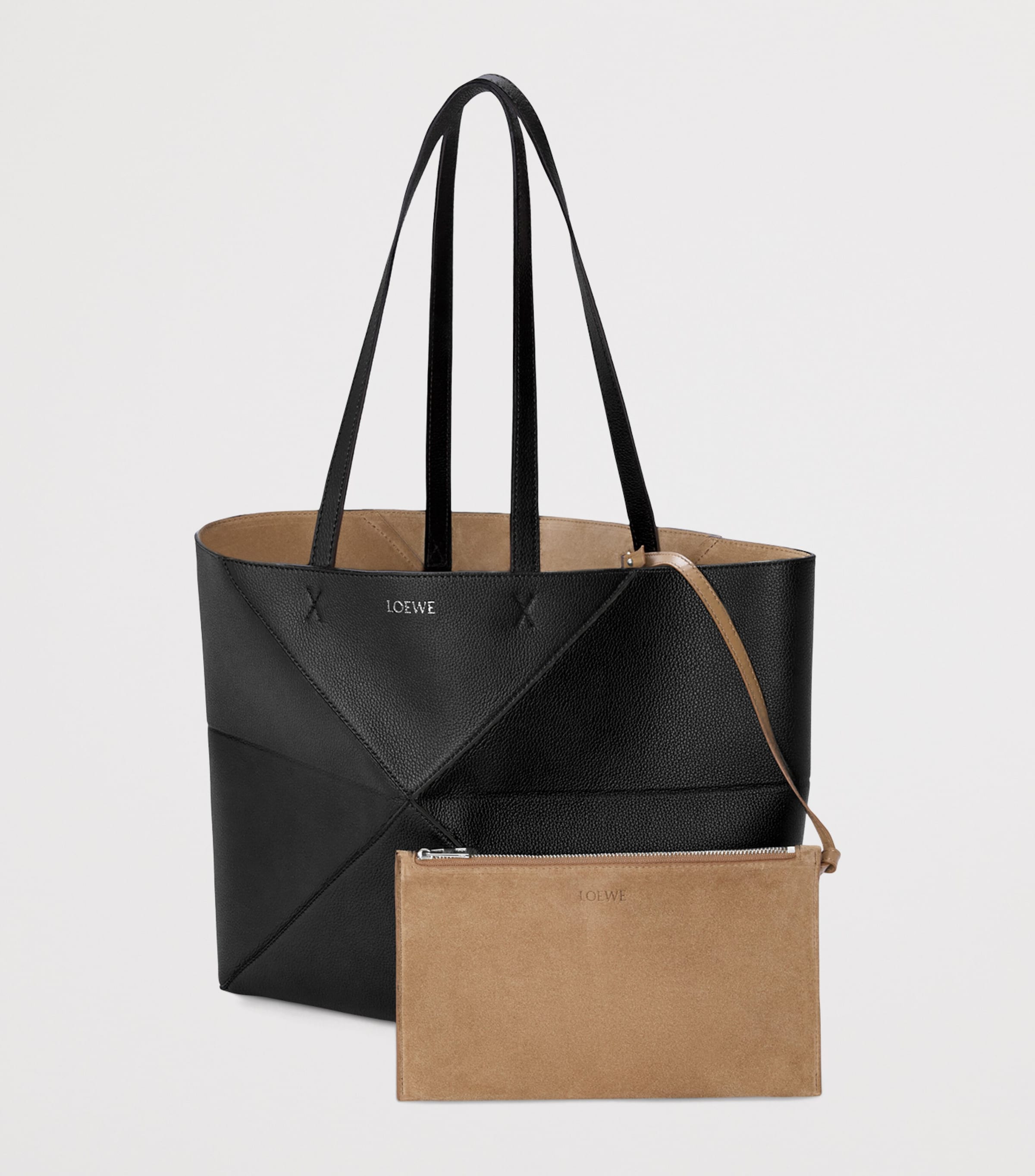 Medium Leather Puzzle Fold Tote Bag BLACK Image 4