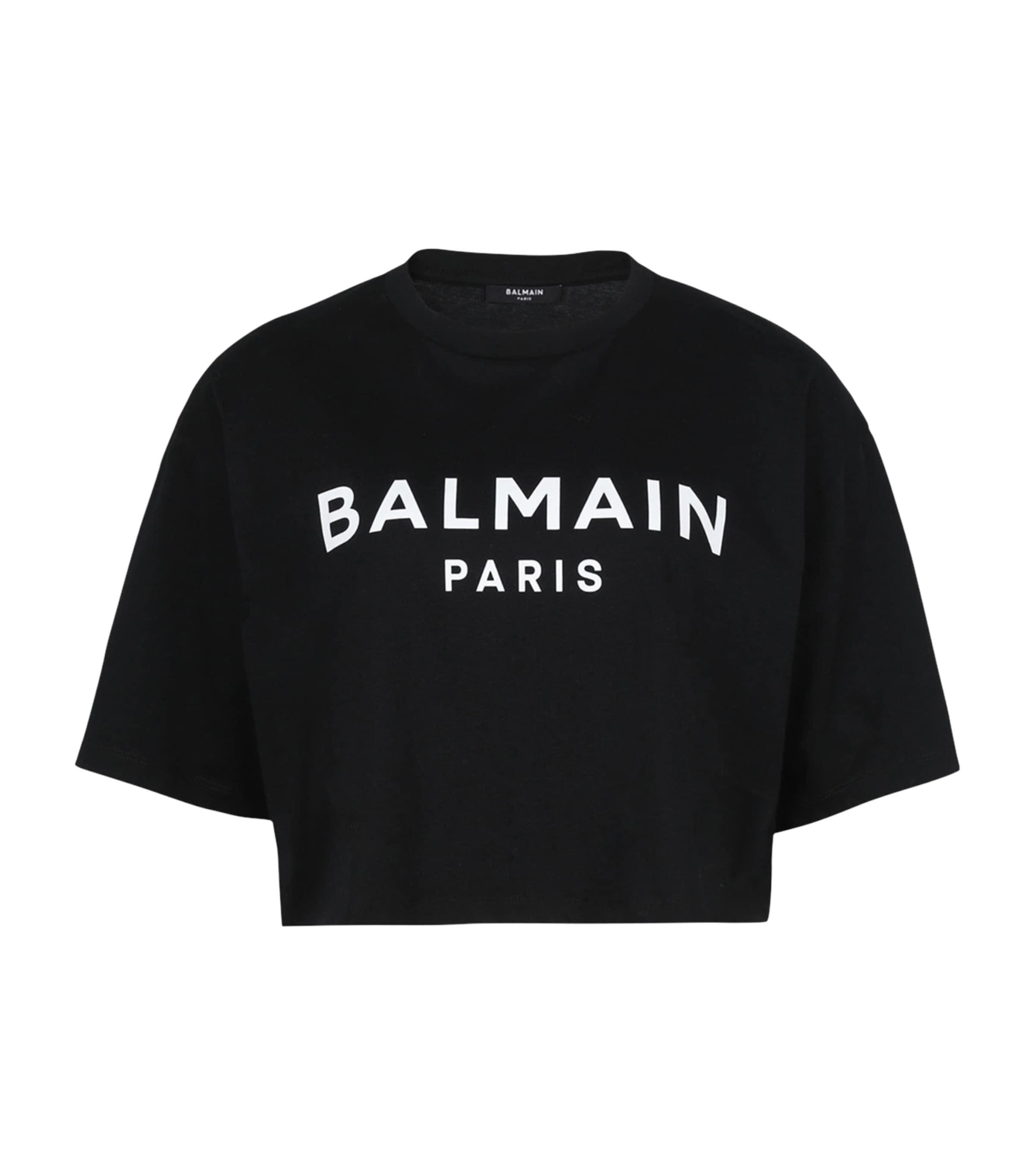 Shop Balmain Cropped Logo T-shirt In Black
