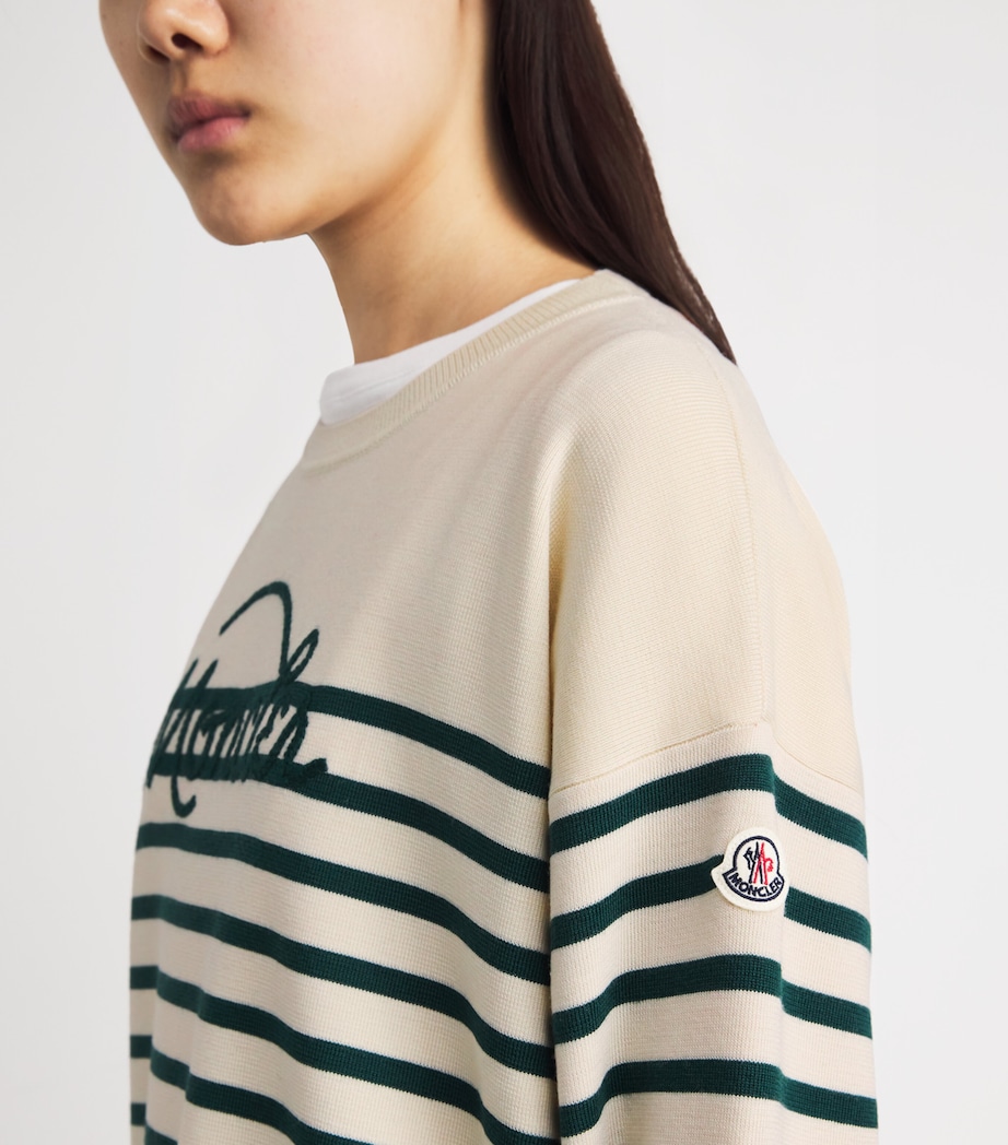 Moncler Womens Virgin Wool Stripe Logo Sweater Image 3