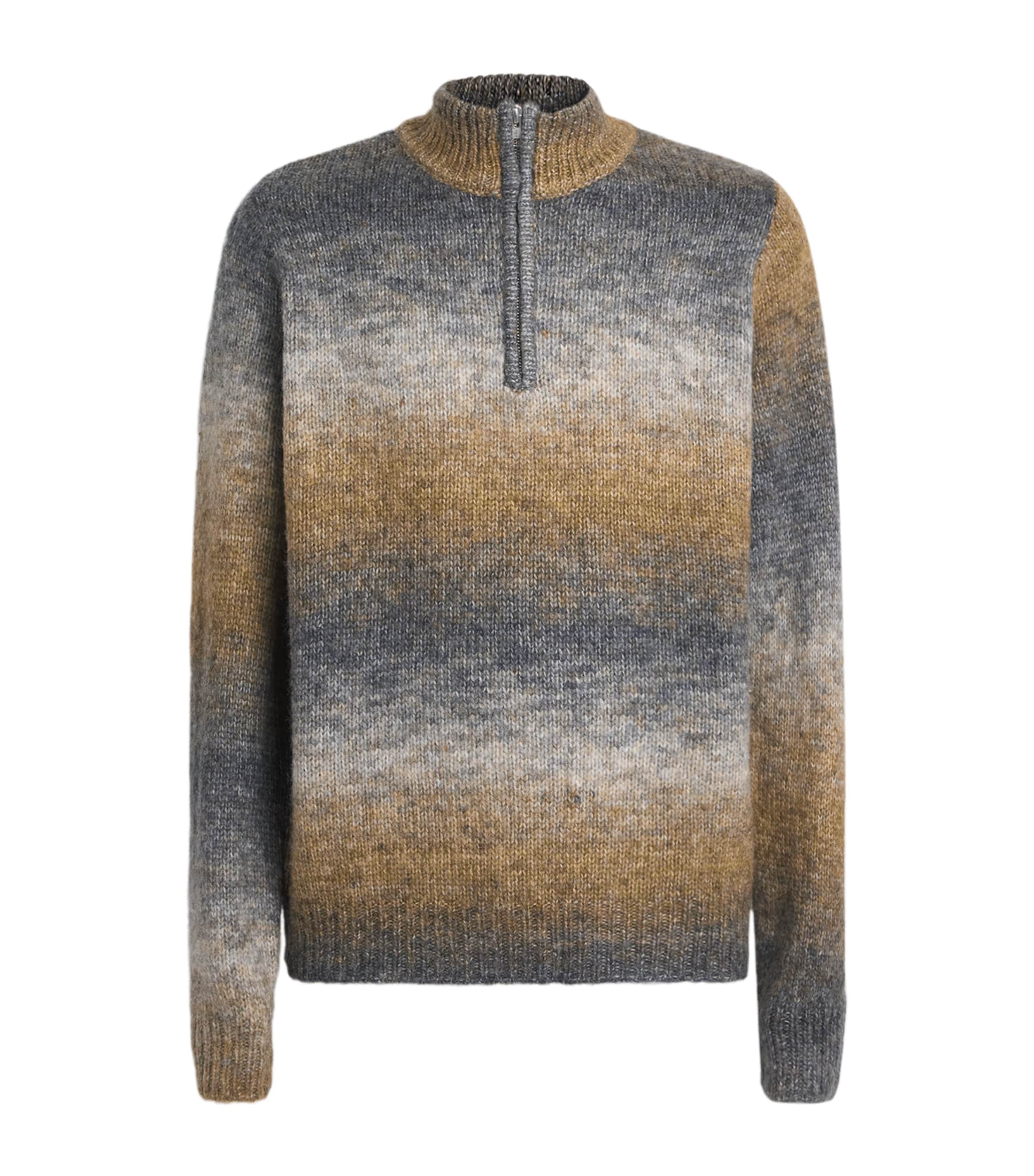 Won Hundred Mens Knitted Stripe Quarter-Zip Sweater Cobblestone Comb. Image 1