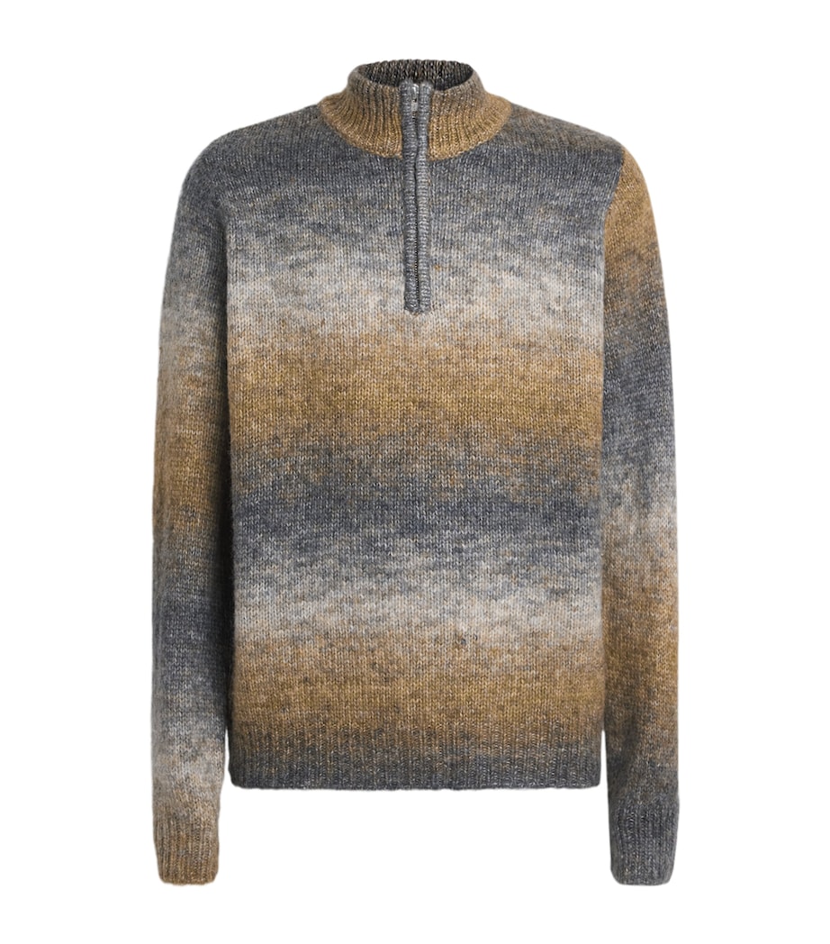 Won Hundred Mens Knitted Stripe Quarter-Zip Sweater Cobblestone Comb. Image 1