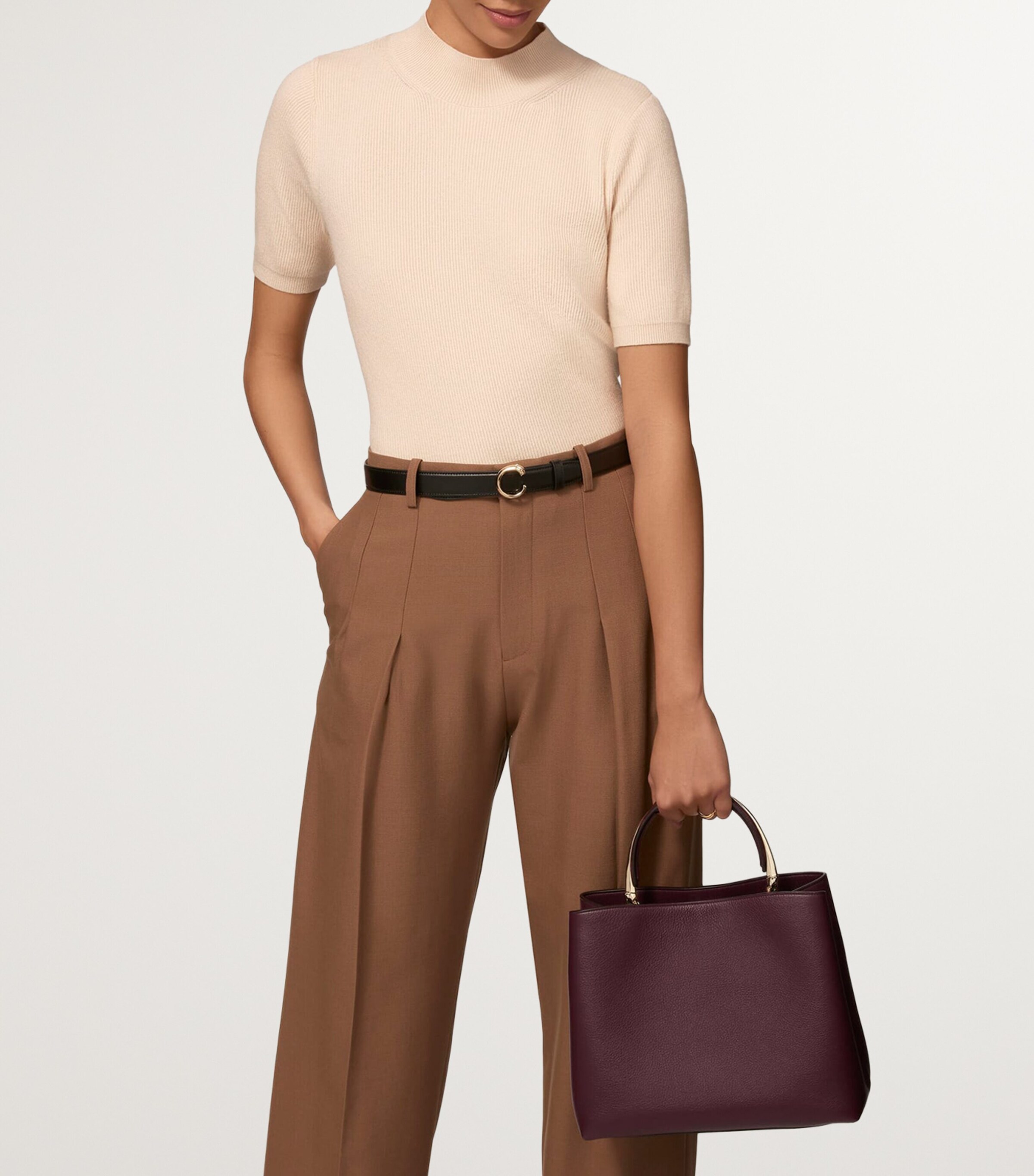 Medium Calfskin Panthère de Cartier Top-Handle Bag PLUM Image 10