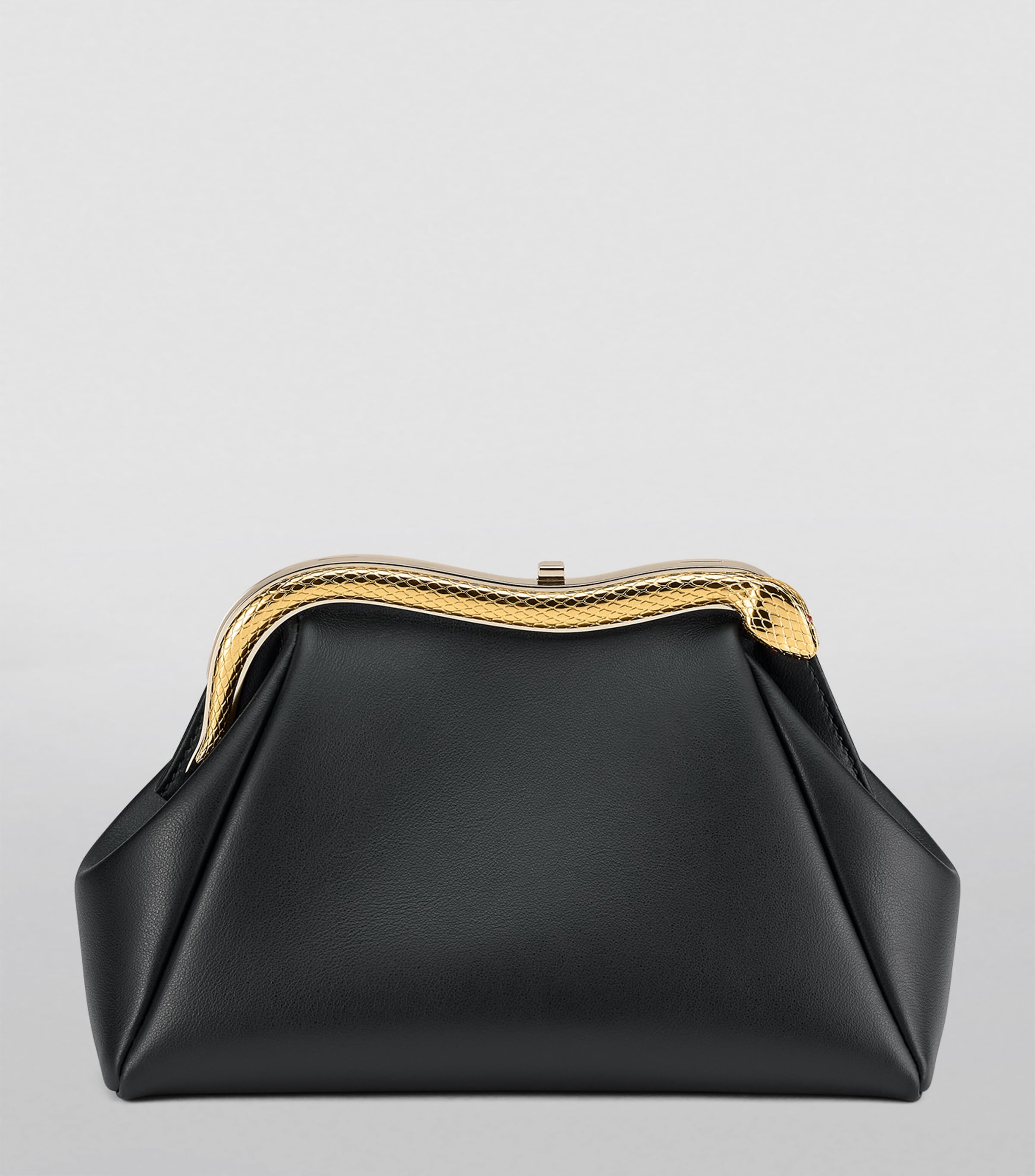 Small Leather Serpentine Clutch Bag BLACK Image 3