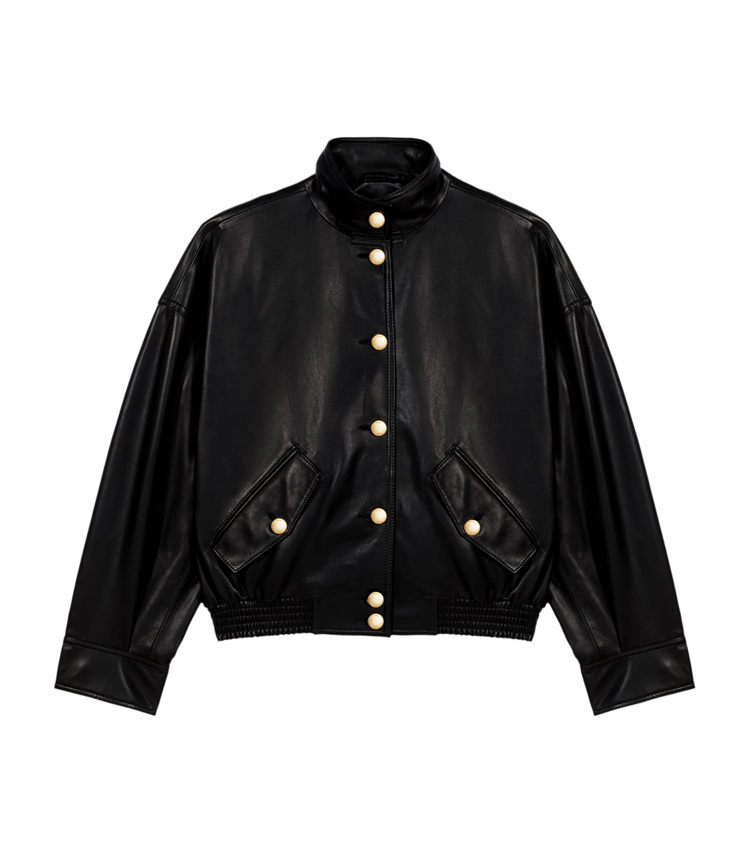Maje Womens Leather Funnel-Neck Jacket Black Image 1