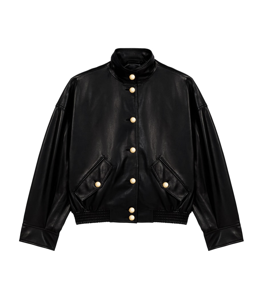 Maje Womens Leather Funnel-Neck Jacket Black Image 1