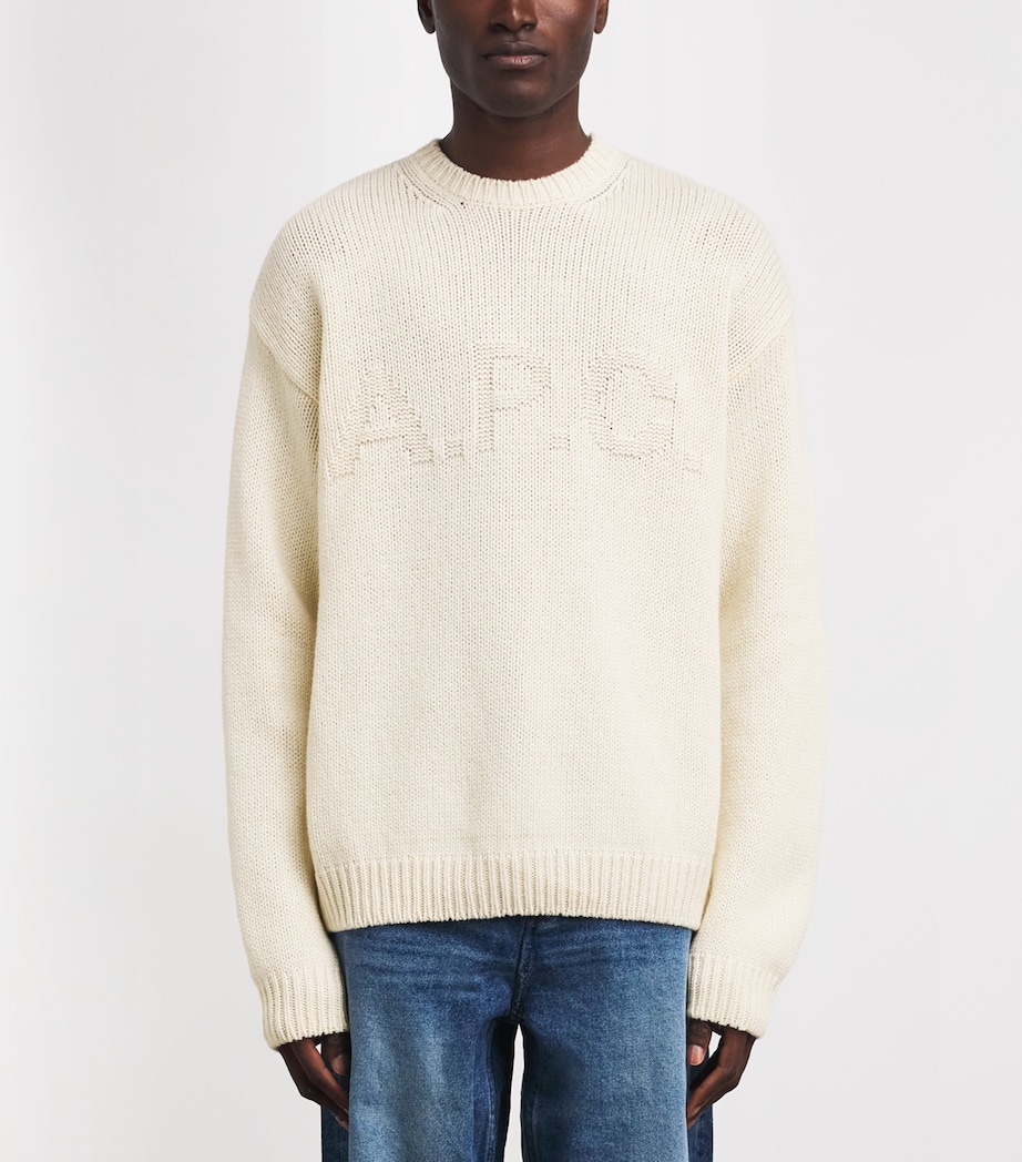 A.P.C. Mens Wool Logo George Sweater Aad Ecru Image 4