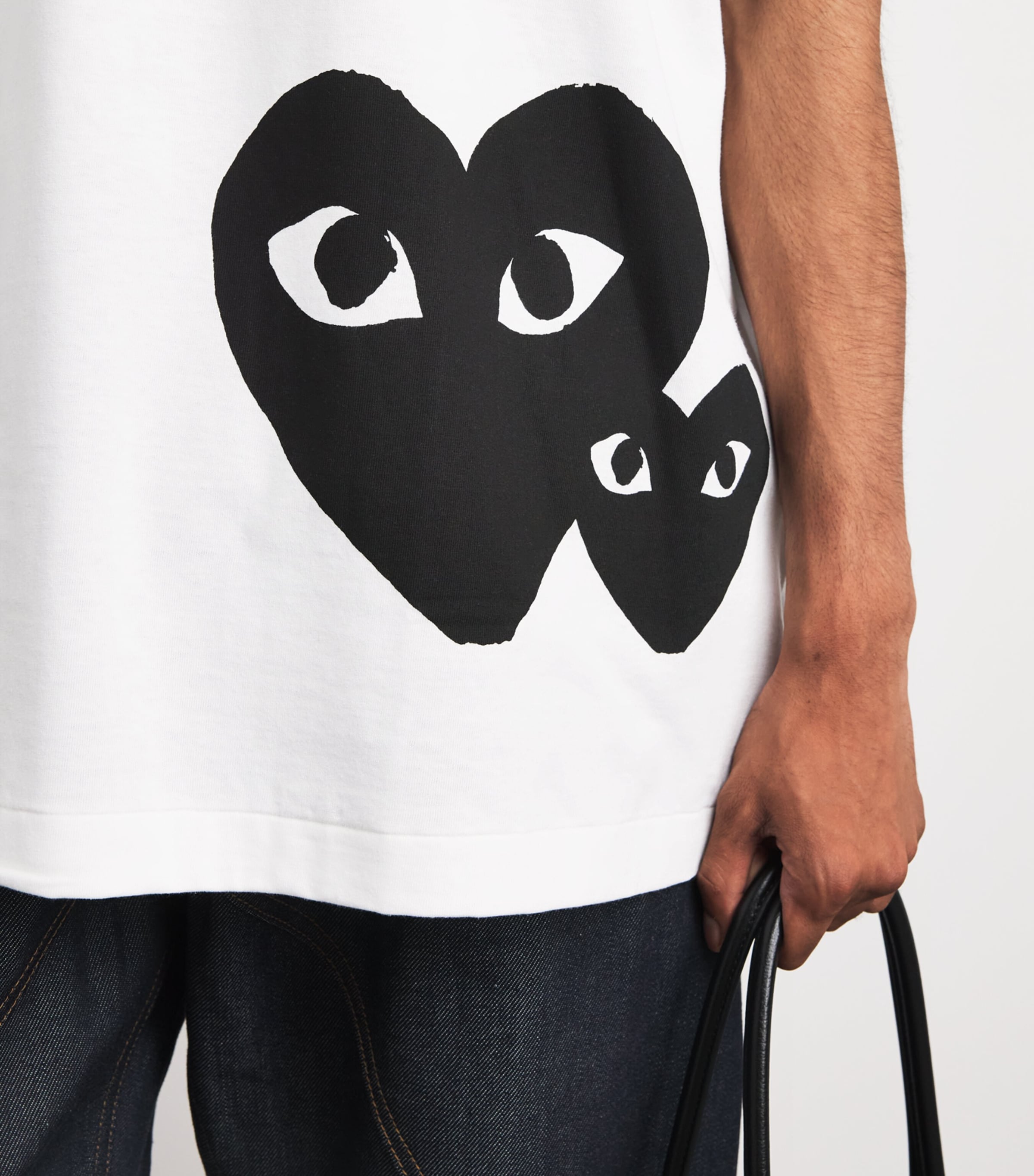 Comme Des Garçons Mens Cotton Oversized Double Heart T-Shirt White/black Image 3