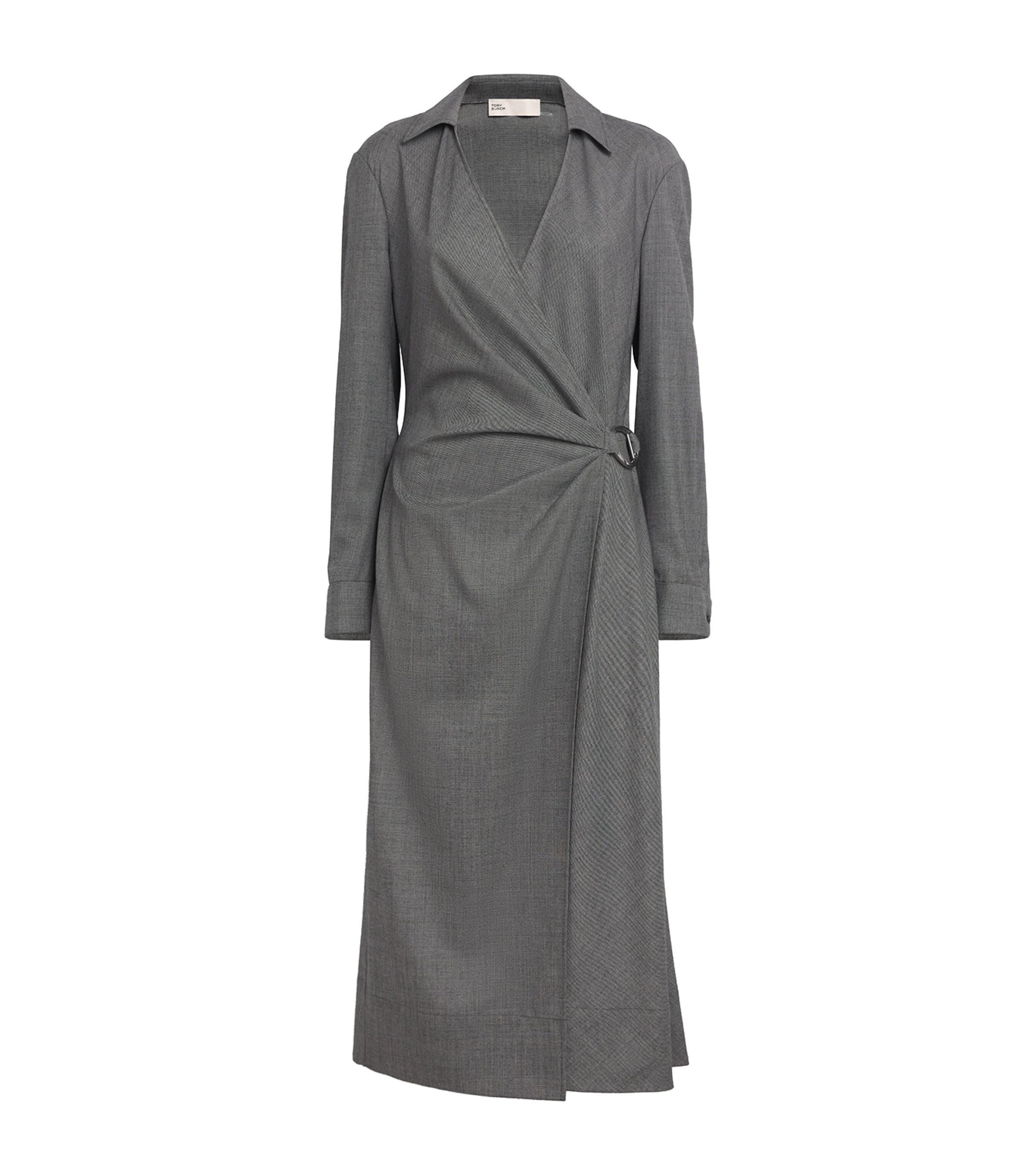 Tory Burch Womens Wool Midi Wrap Dress Black / Gray Image 1
