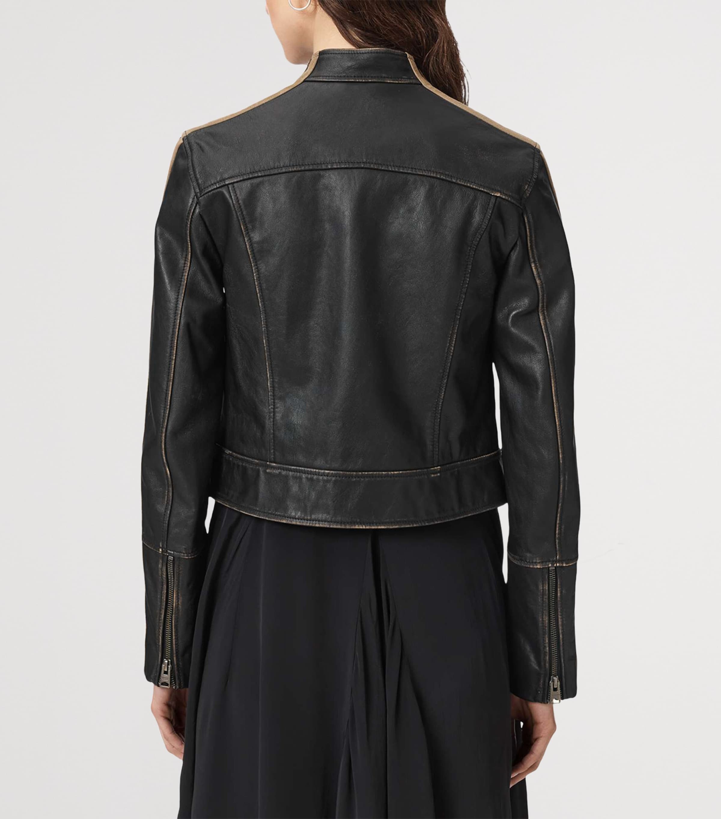 AllSaints Womens Tiggy Biker Leather Jacket Black/beige Image 4