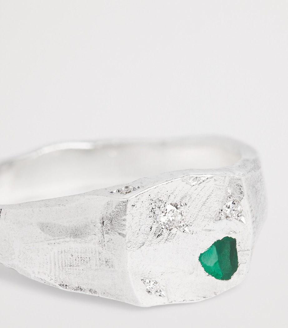 Sterling Silver and Emerald Scatter Signet Ring SILVER Image 5