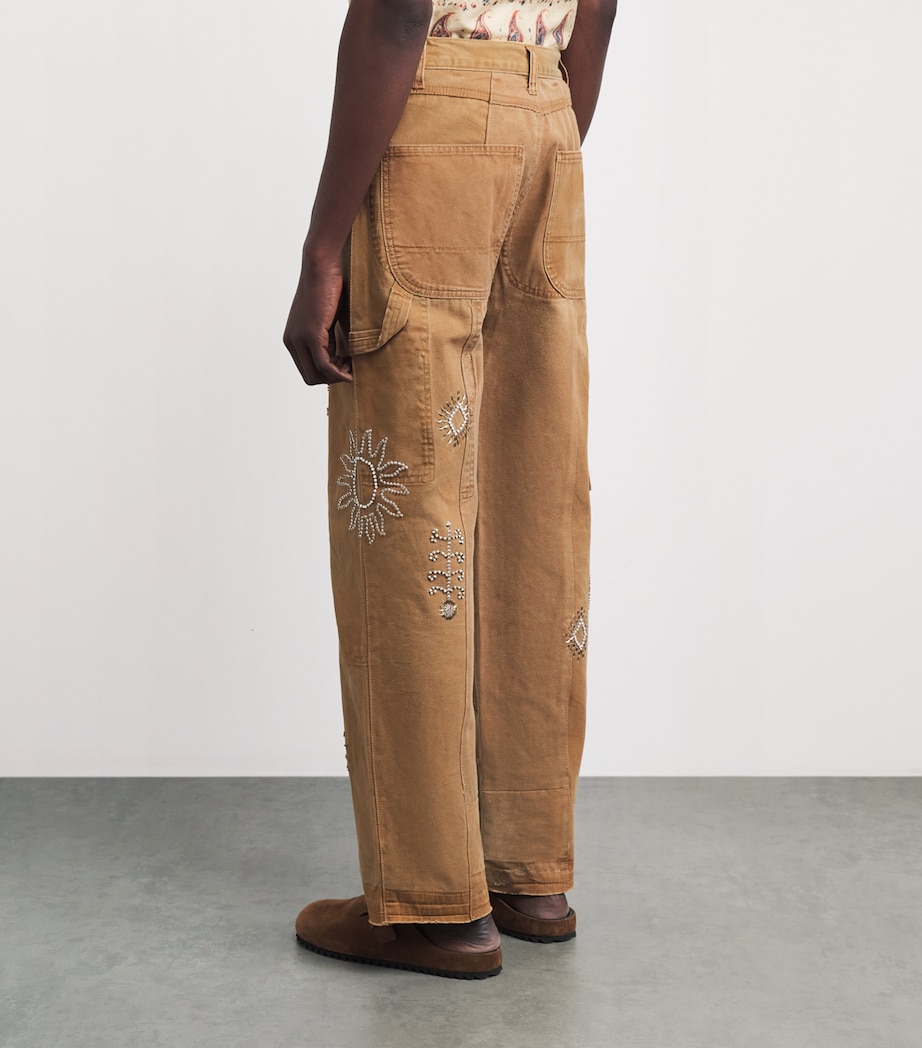 Kartik Research Mens Embroidered Trousers Beige/ Gold Image 5
