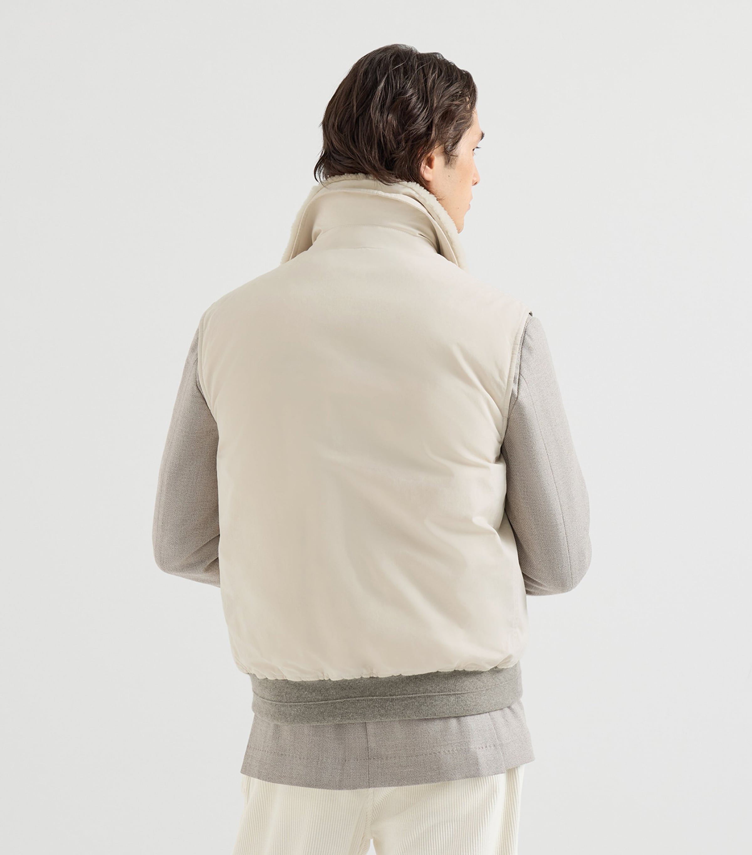 Brunello Cucinelli Mens Waxed Shearling-Collar Gilet Image 5