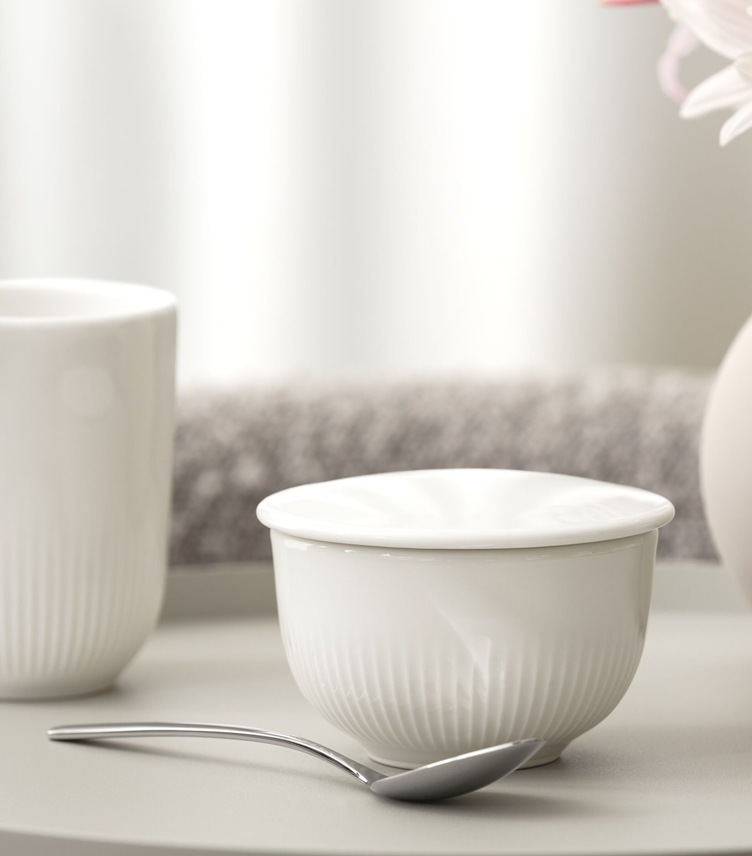 Porcelain Afina Sugar Bowl with Lid WHITE Image 4