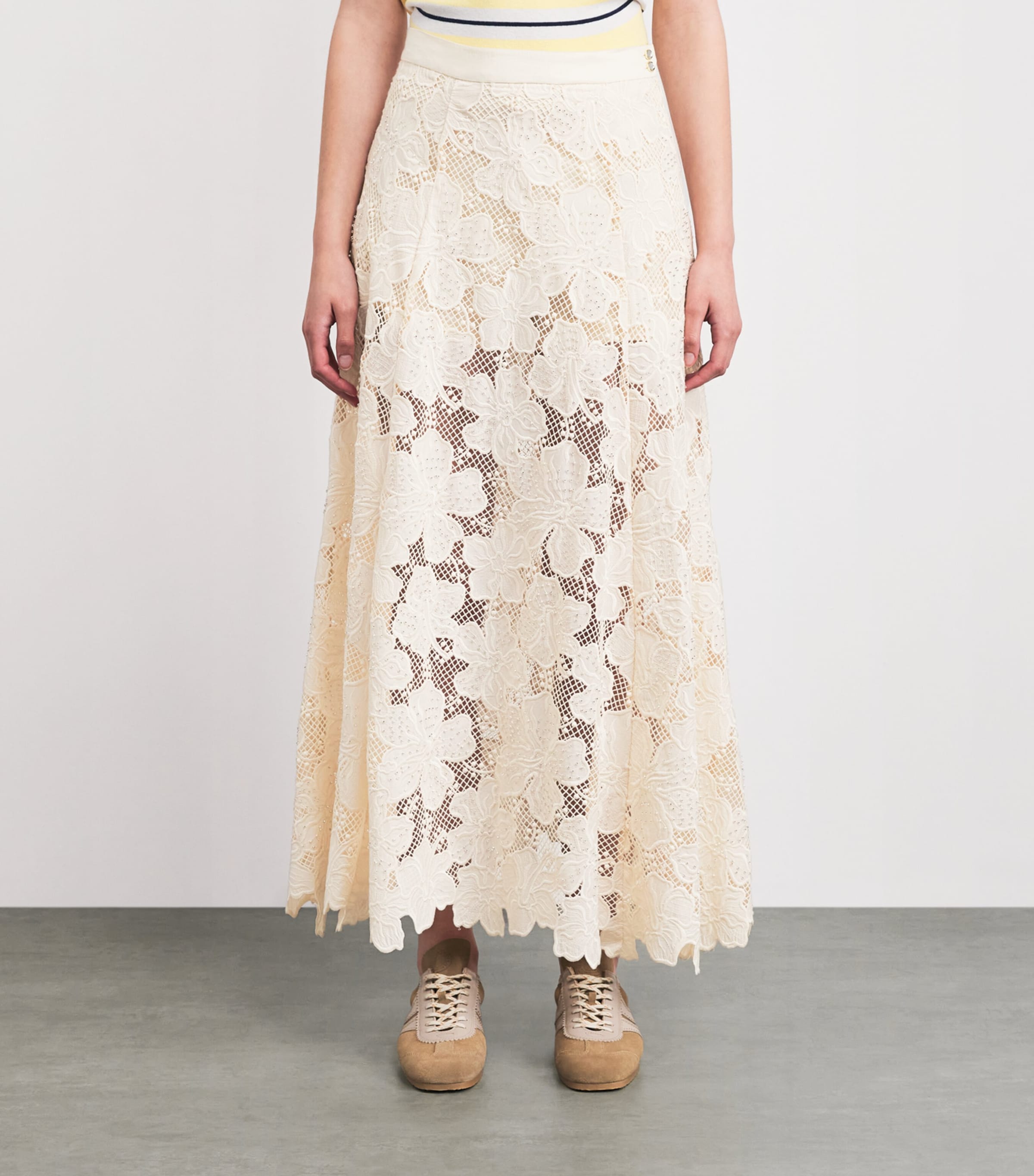 Sandro Paris Womens Guipure Lace Maxi Skirt Ecru Image 4