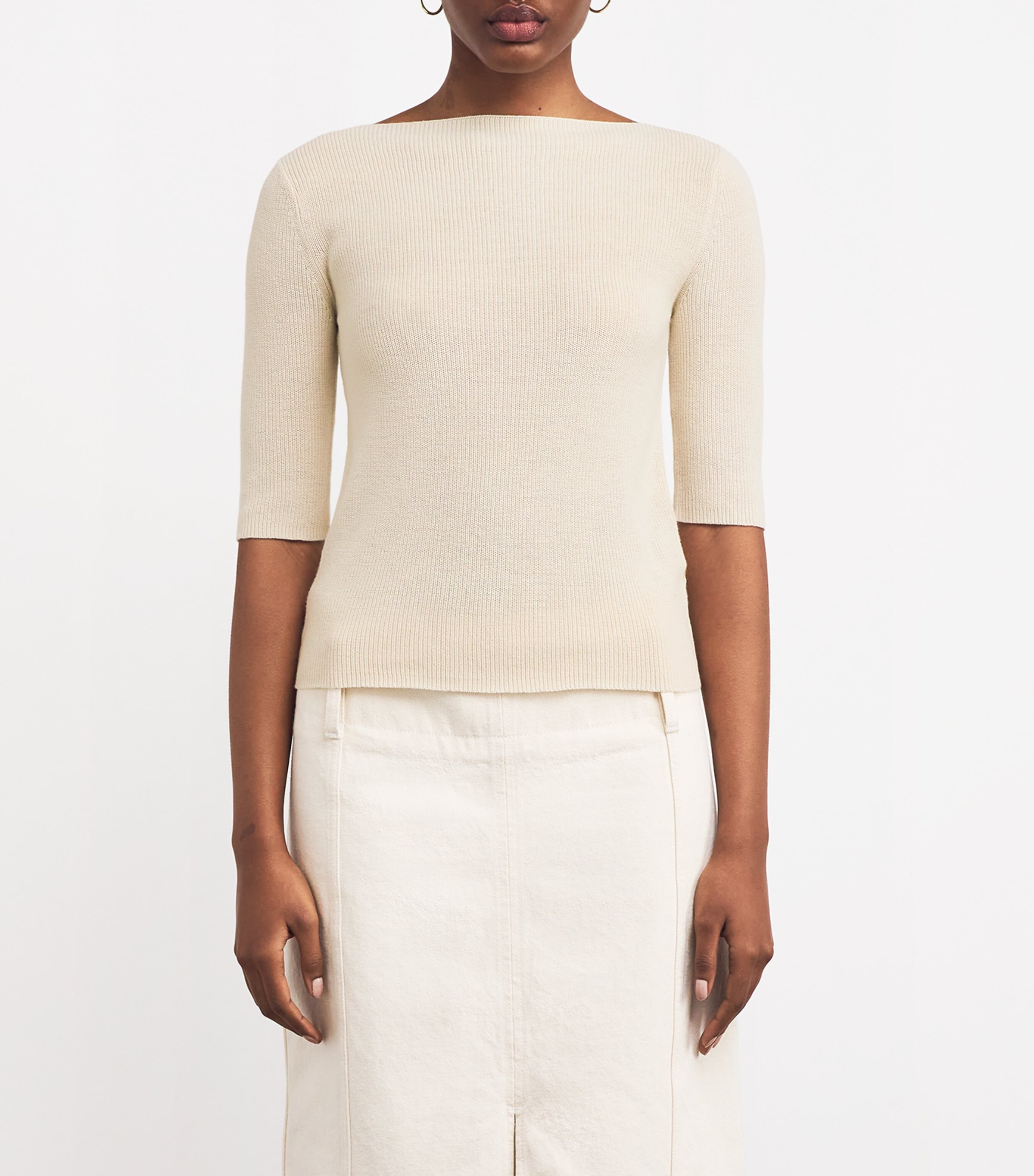 MAX&Co. Womens Cotton-Blend Boat-Neck Sweater Ice Image 3