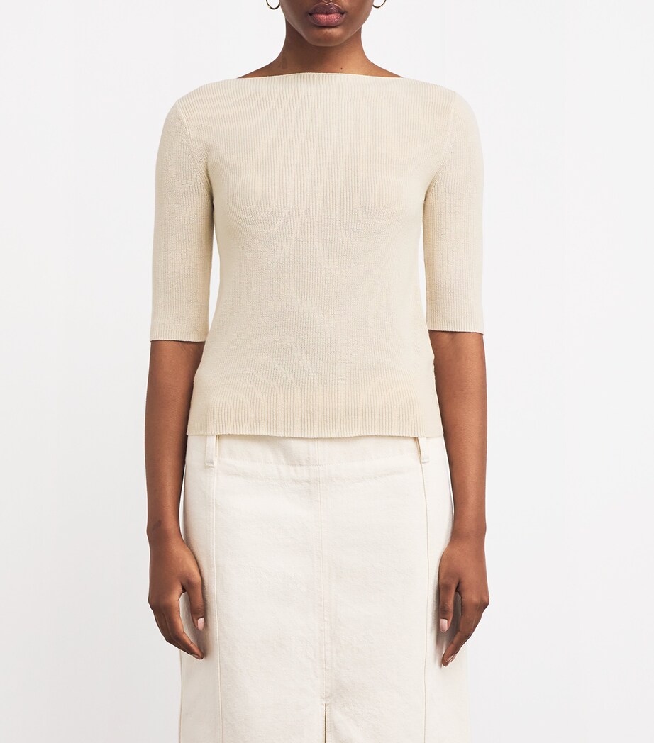 MAX&Co. Womens Cotton-Blend Boat-Neck Sweater Ice Image 3