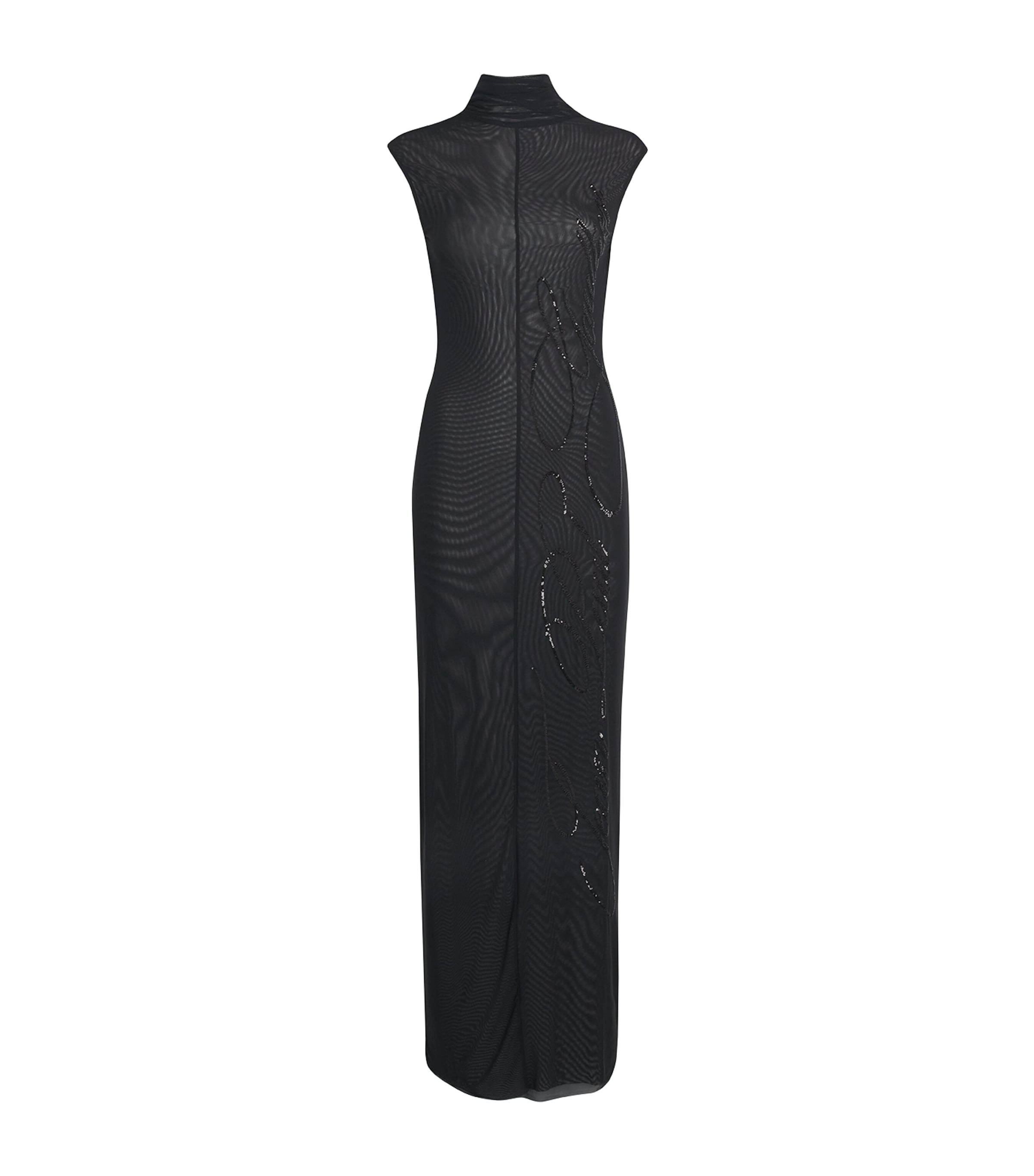 Jean Paul Gaultier Tulle Sequin-branded Maxi Dress In Black