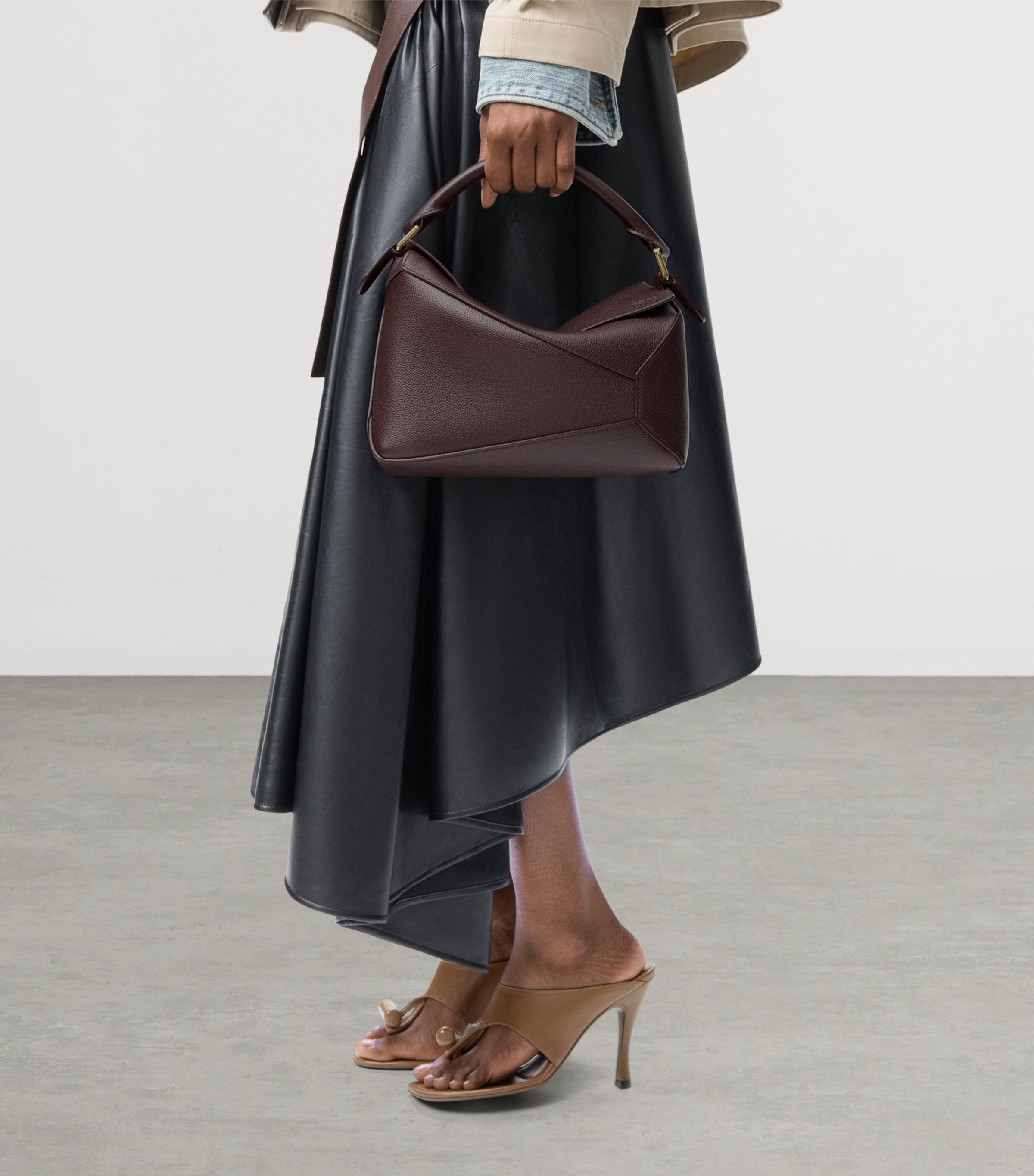 Small Leather Puzzle Edge Top-Handle Bag DARK CHESTNUT Image 2