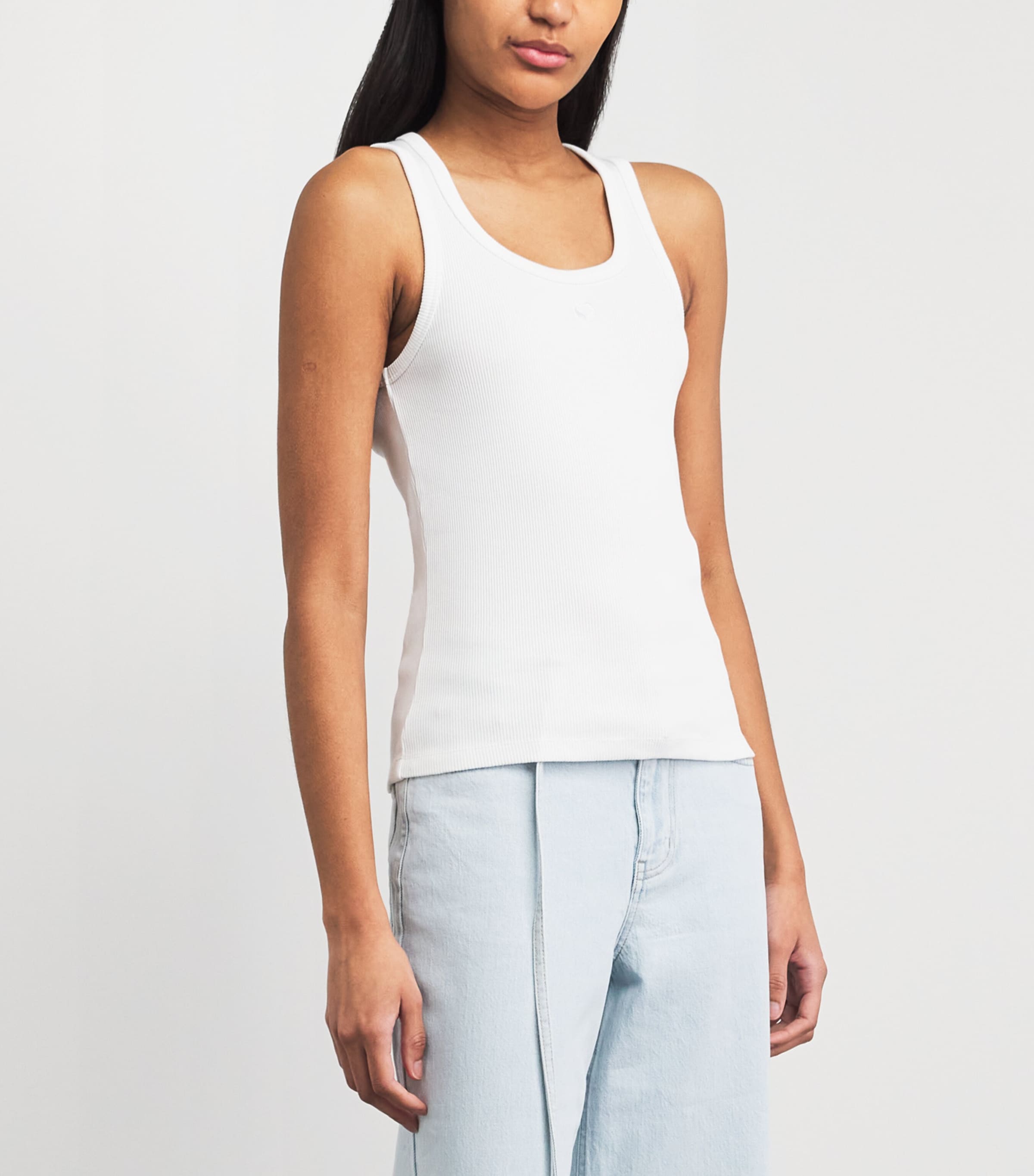 Maje Womens Stretch-Cotton Logo Tank Top White Image 4