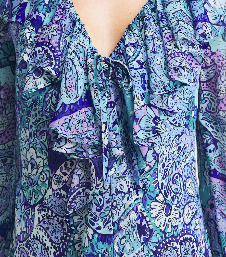 Rixo Womens Silk Gracye Midi Dress Paisley Floral Blue Image 3