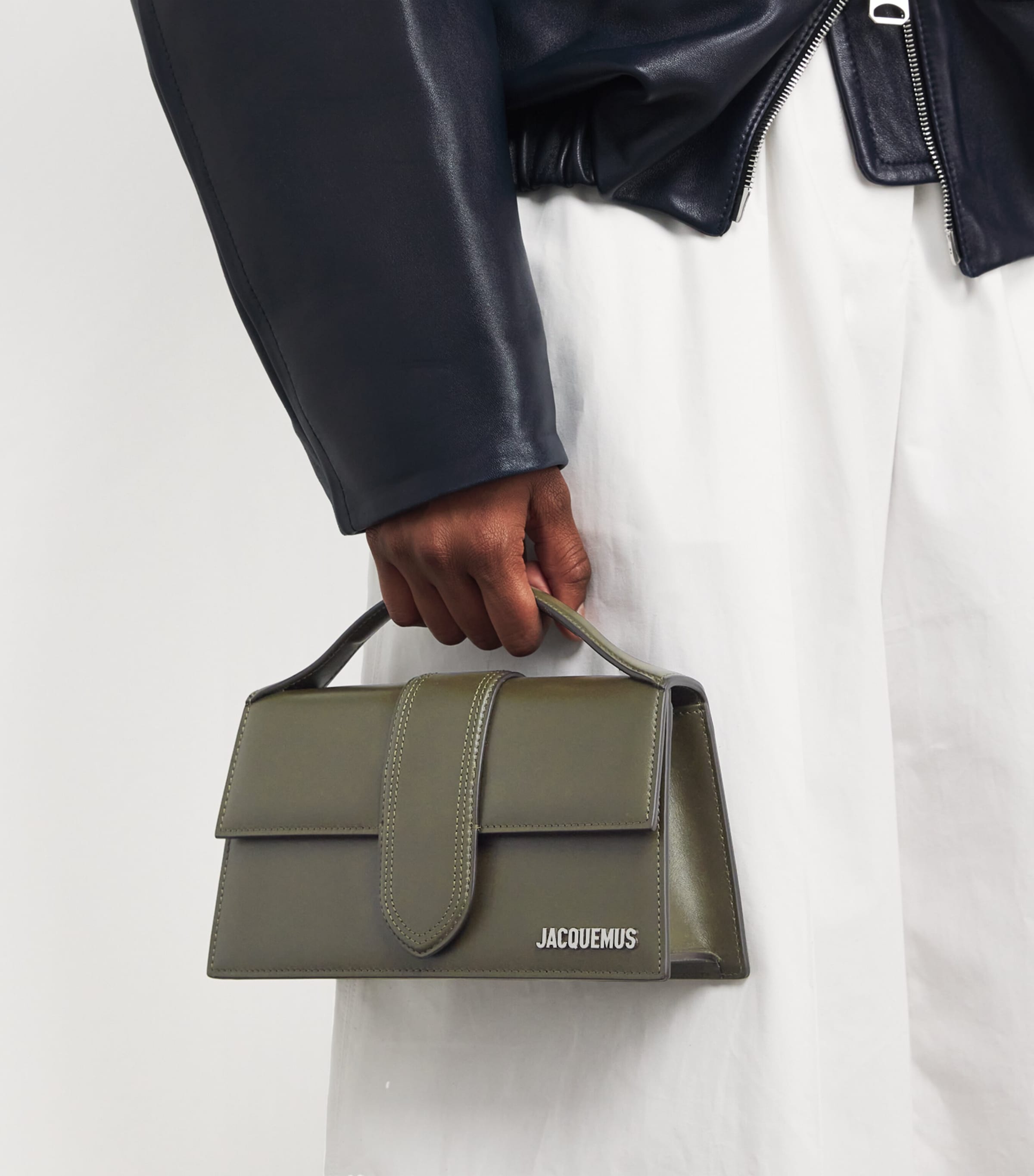 Jacquemus Green Leather Le Grand Bambino Top-Handle Bag Jacquemus Green Leather Le Grand Bambino Top-Handle Bag