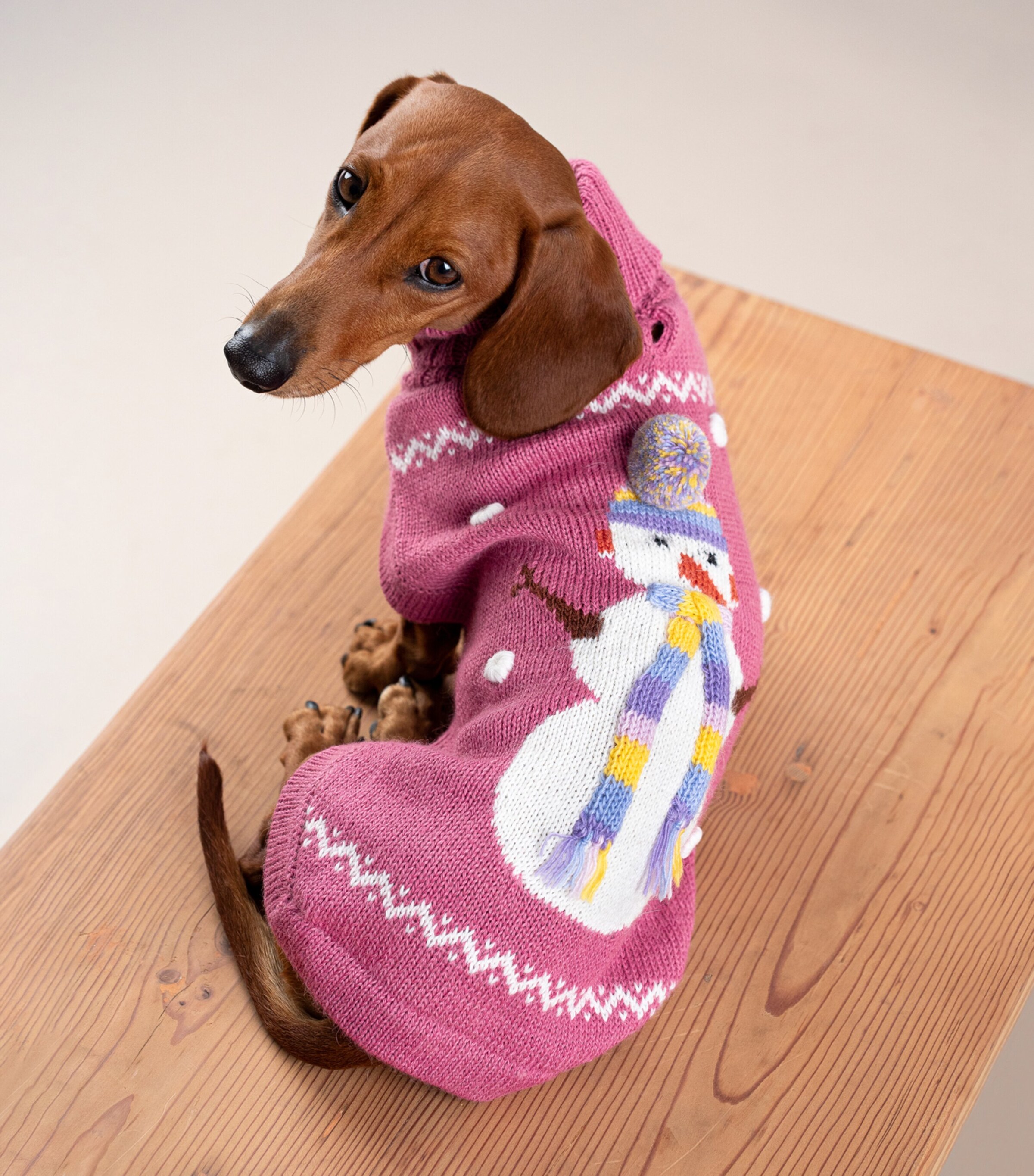 Alpaca-Blend Snowman Dog Sweater PINK Image 4
