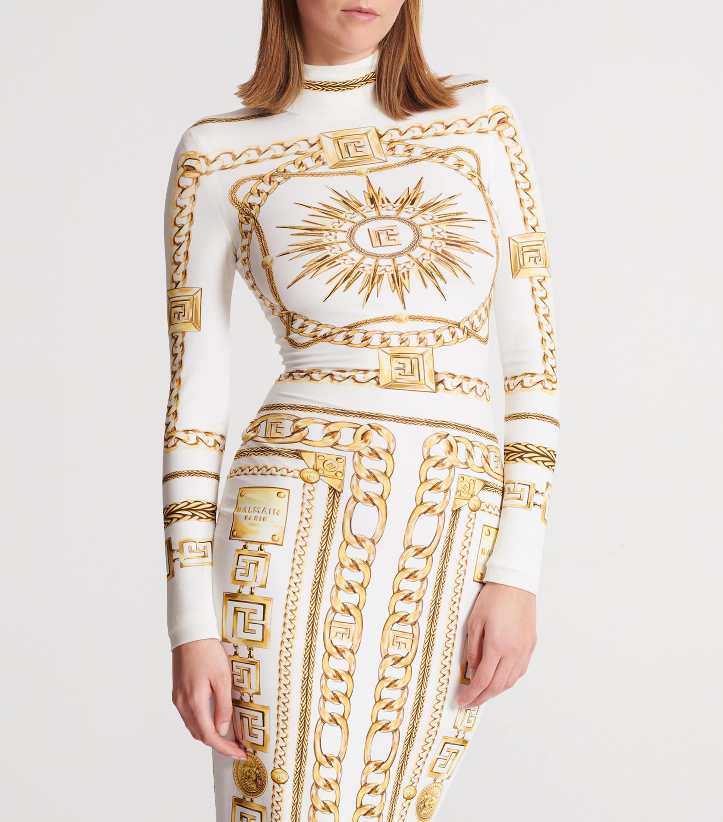 Jersey Chain Print Maxi Dress GAD BLANC/OR Image 3