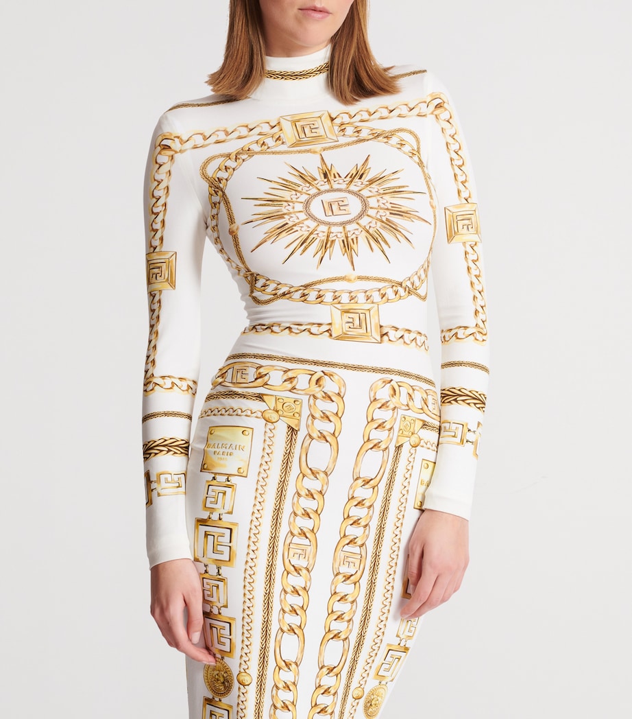 Jersey Chain Print Maxi Dress GAD BLANC/OR Image 3
