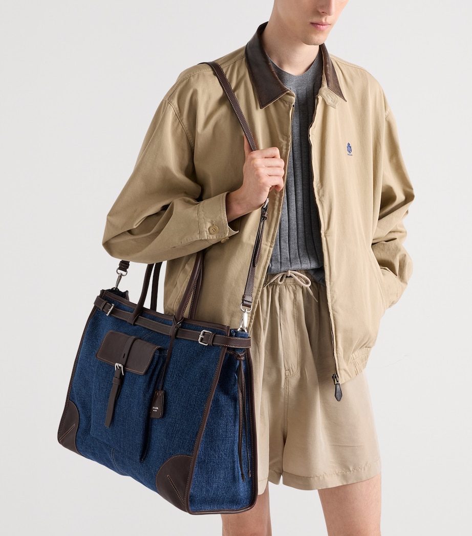 Prada Denim and Leather Bonnie Tote Bag Blue Image 3