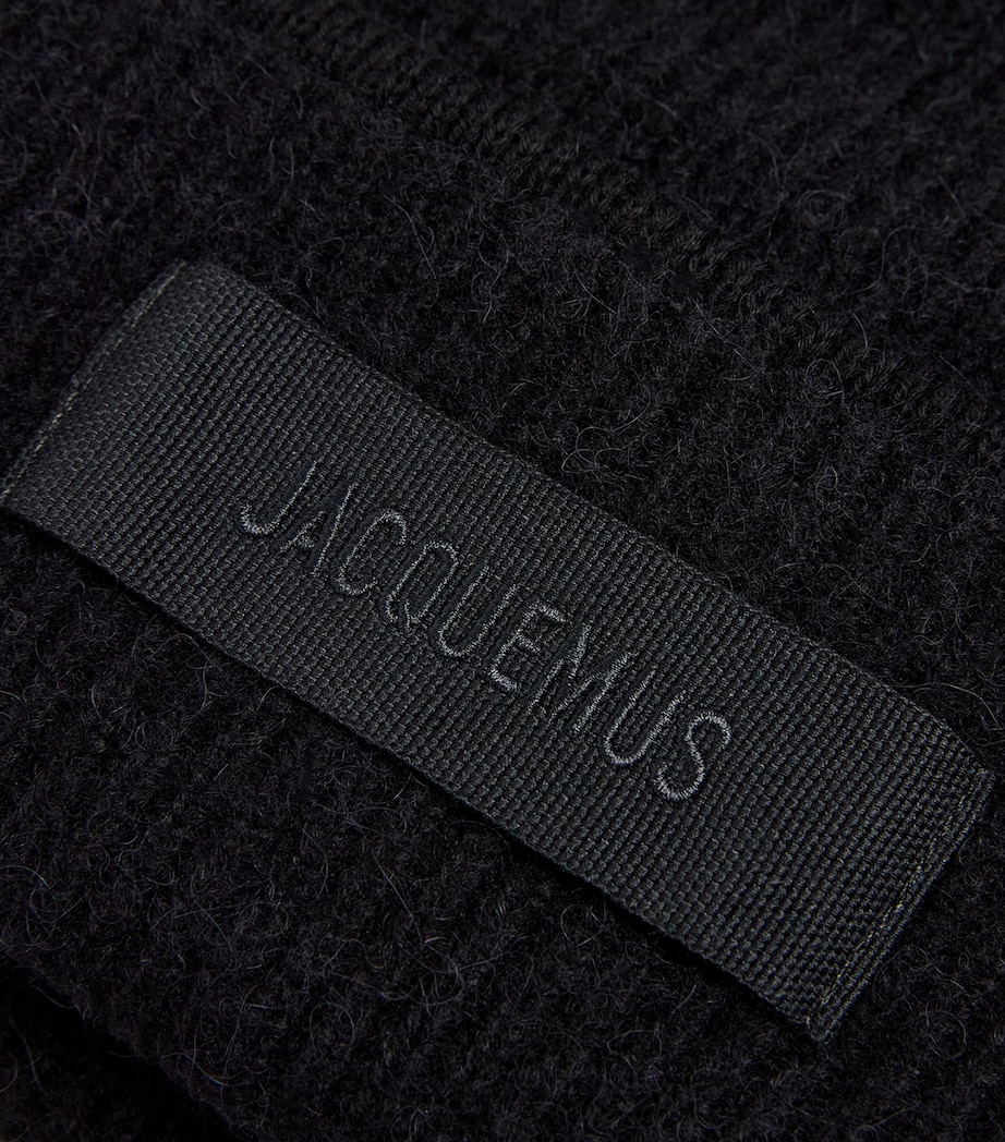 Wool-Blend Grossgrain Logo Beanie 990-BLACK Image 3