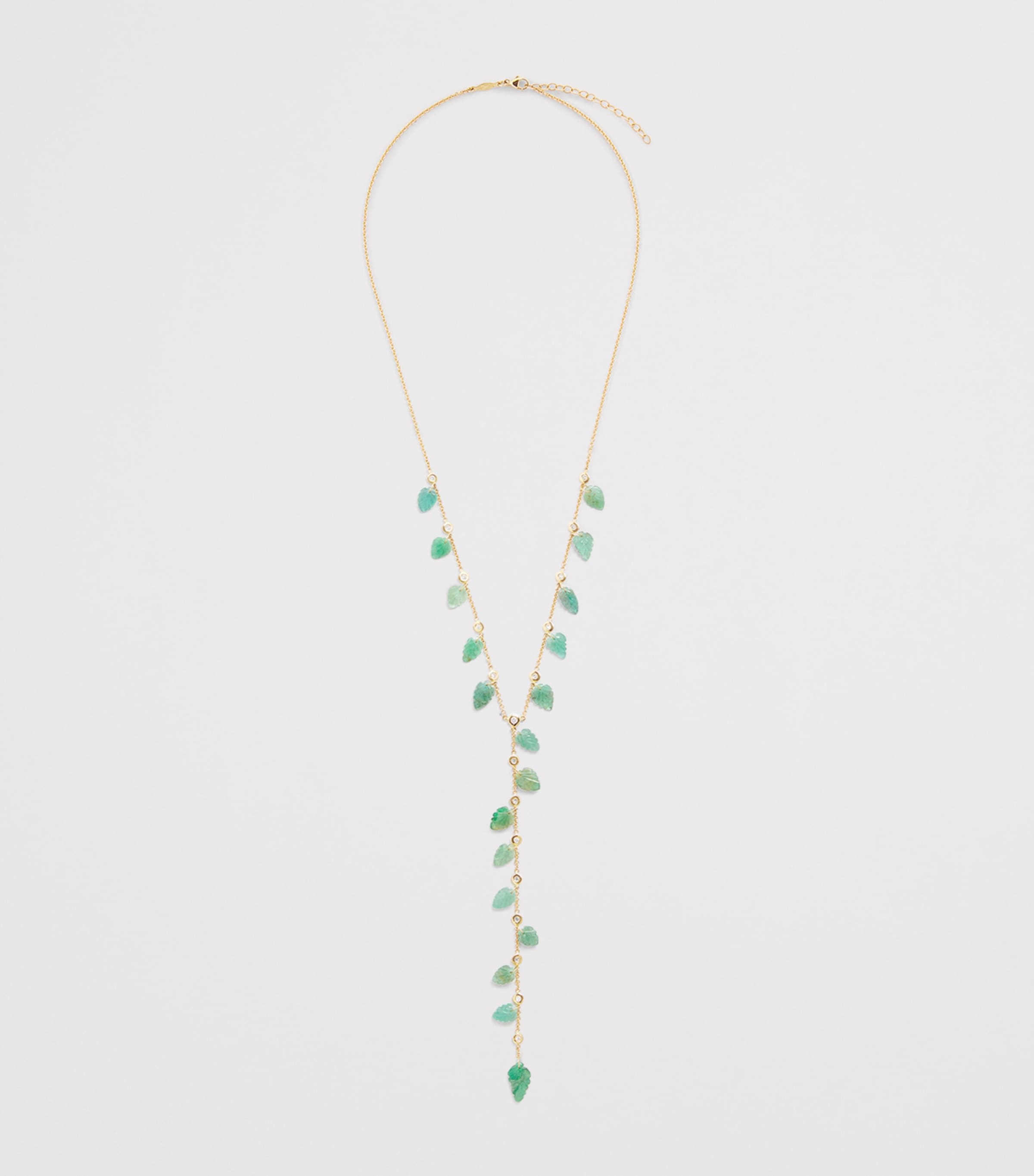 Yellow Gold, Diamond and Emerald Shaker Leaf Necklace YELLOW GOLD Image 3