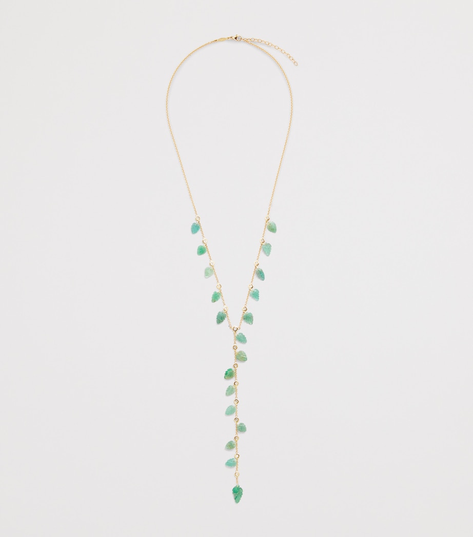 Yellow Gold, Diamond and Emerald Shaker Leaf Necklace YELLOW GOLD Image 3