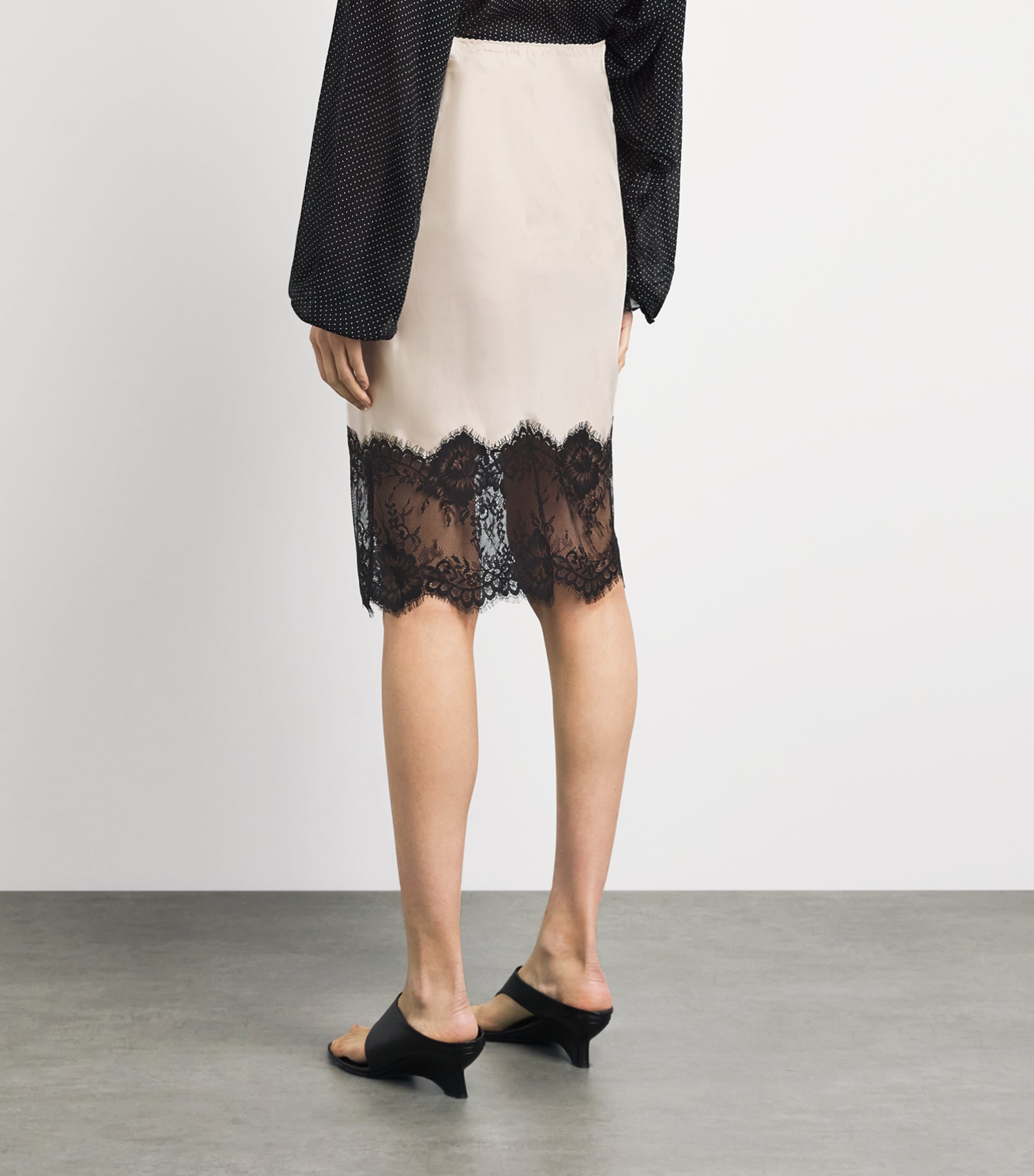 Herskind Womens Satin Lace-Trim Herbert Midi Skirt Creme Image 5