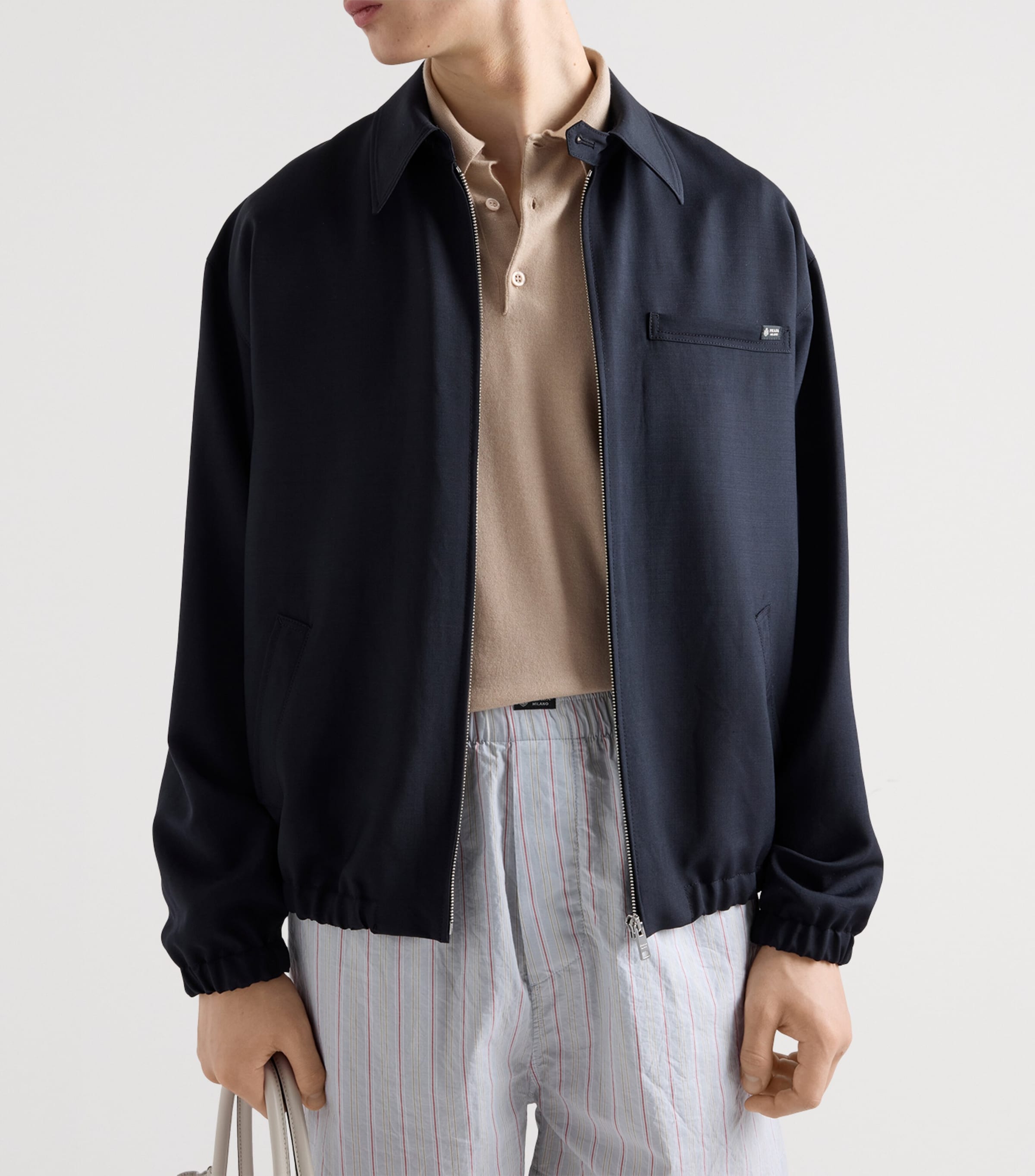 Prada Mens Wool-Mohair Bomber Jacket Blue Image 3