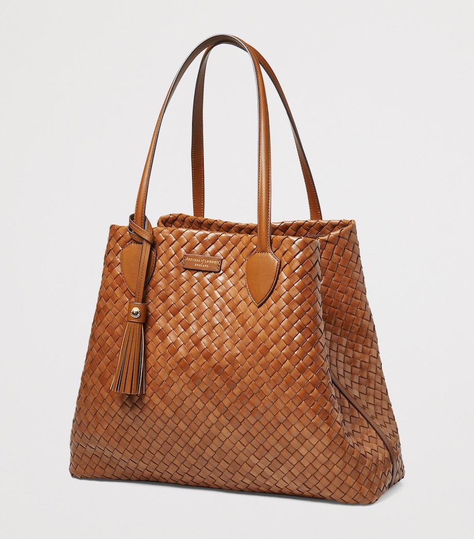 Large Woven Leather London Tote Bag TAN Image 5