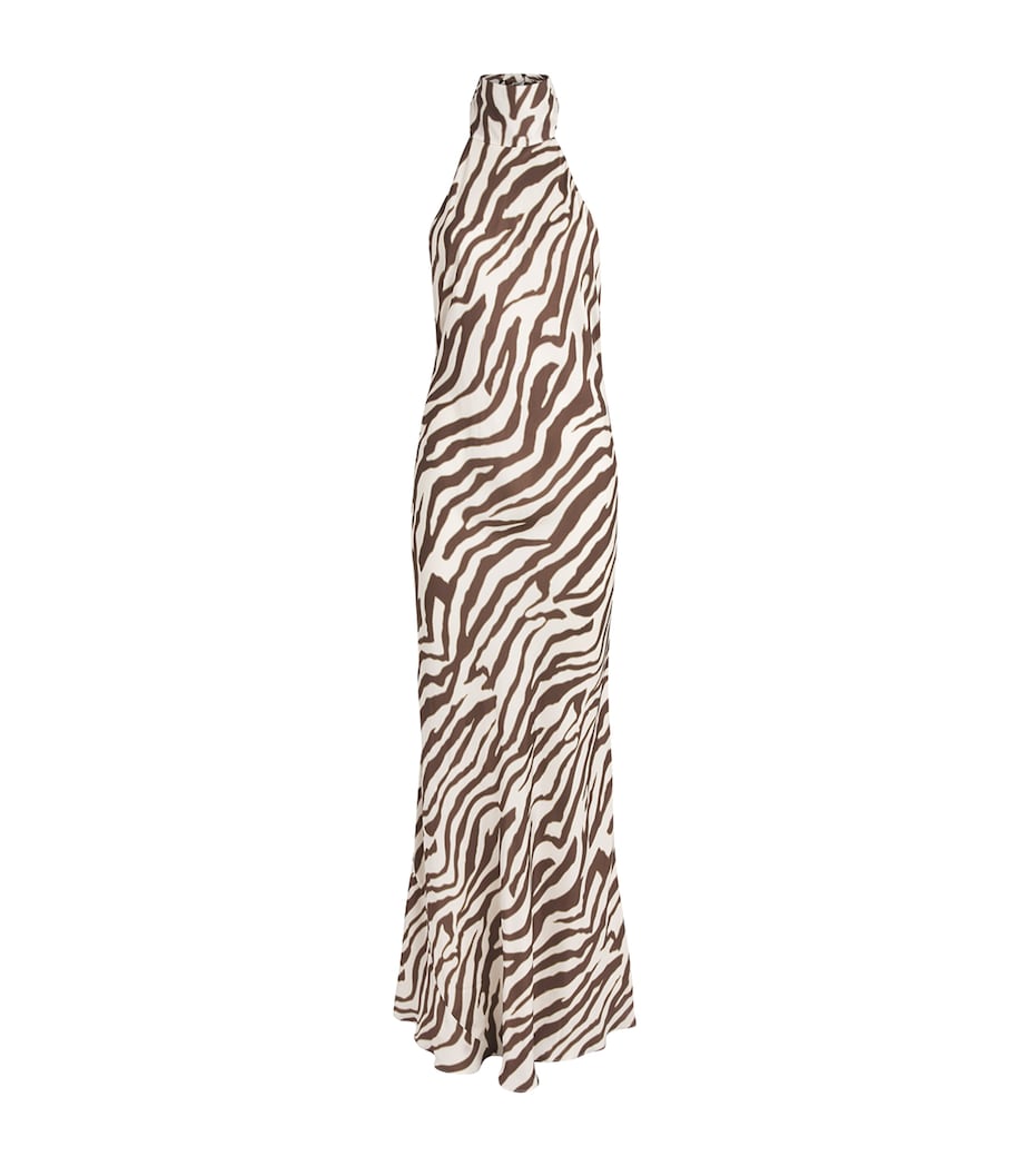 Toccin Womens Satin Halterneck Alina Gown Natural Zebra Image 1