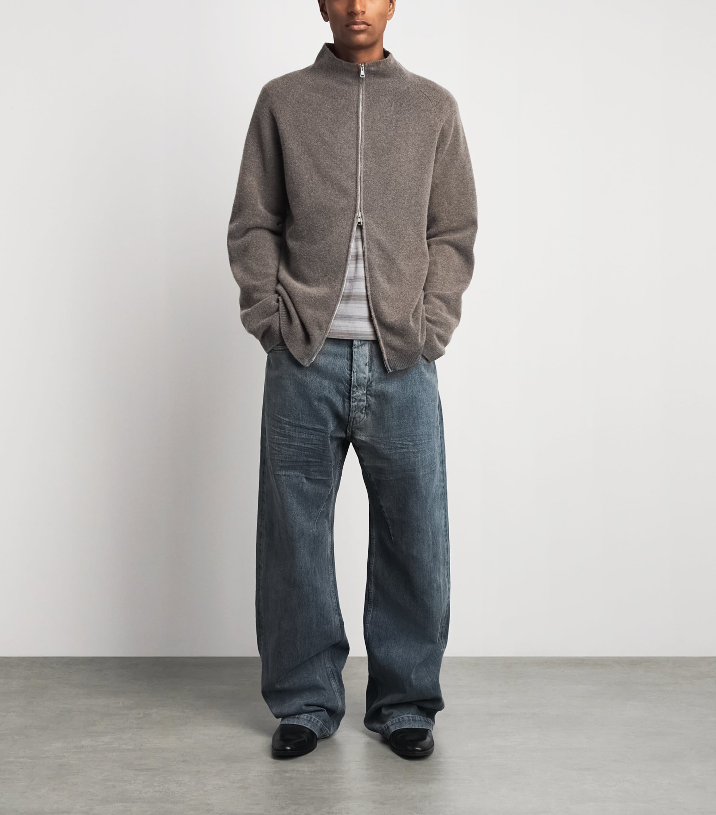 Our Legacy Mens Wool Line Zip-Up Cardigan Mud Spray Dy Chrb Wl Image 2