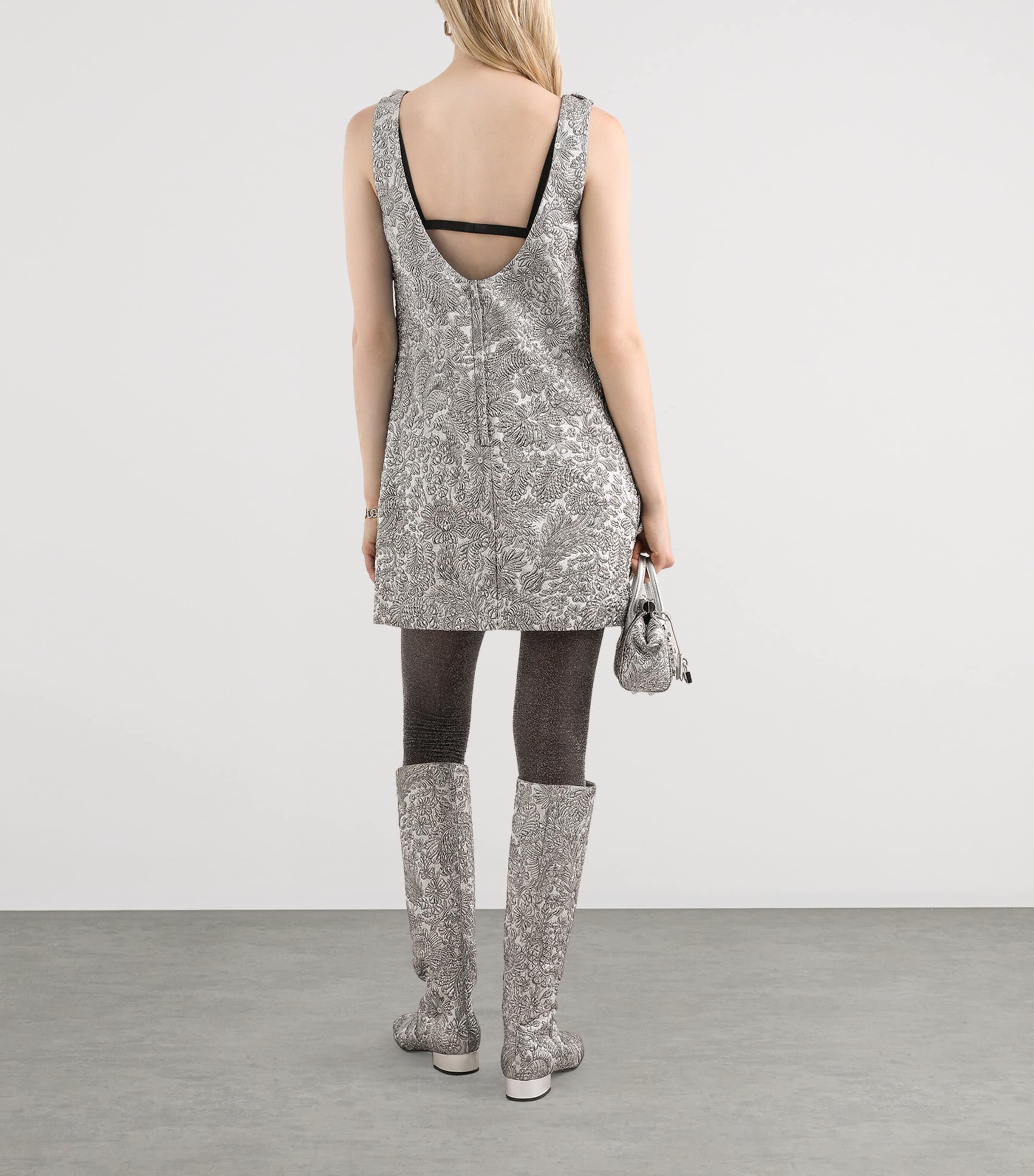 Metallic Embroidered Mini Dress S0998-SILV Image 4