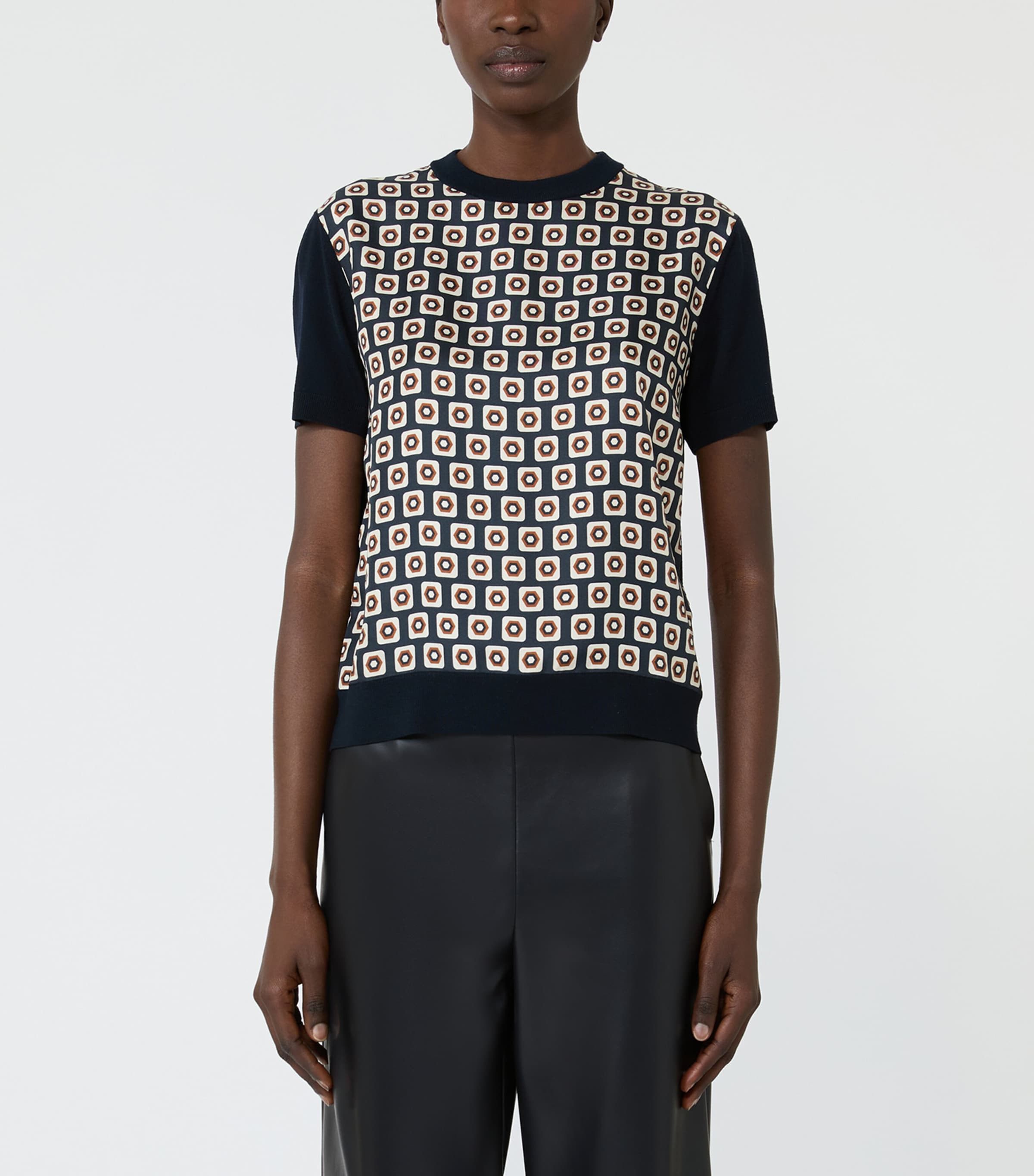 Max Mara Womens Wool-Silk Geometric T-Shirt Ultramarine Image 2