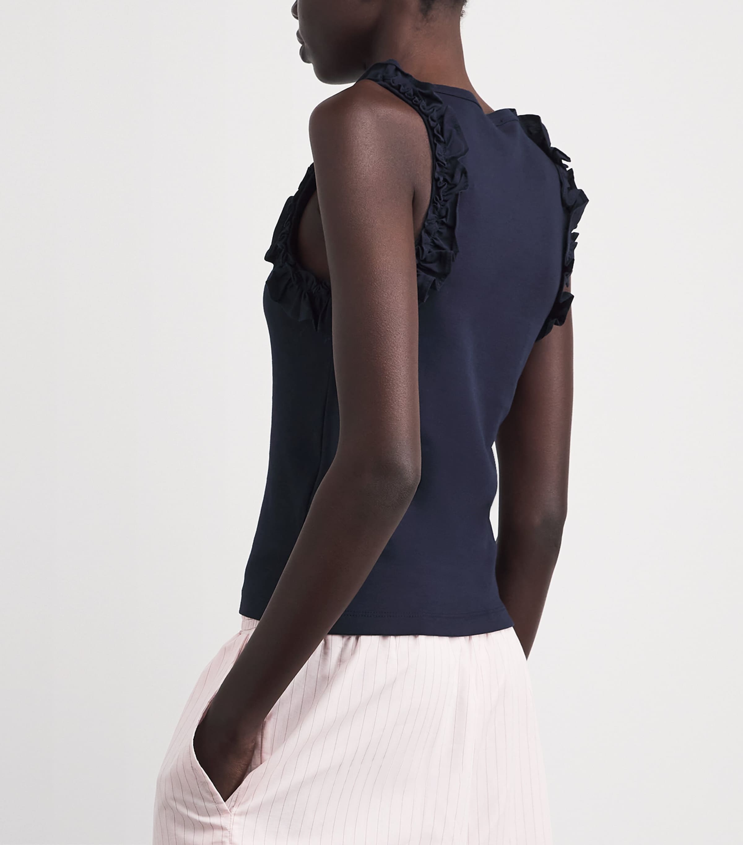 Claudie Pierlot Womens Cotton Ruffle-Detail Tank Top Navy Image 5