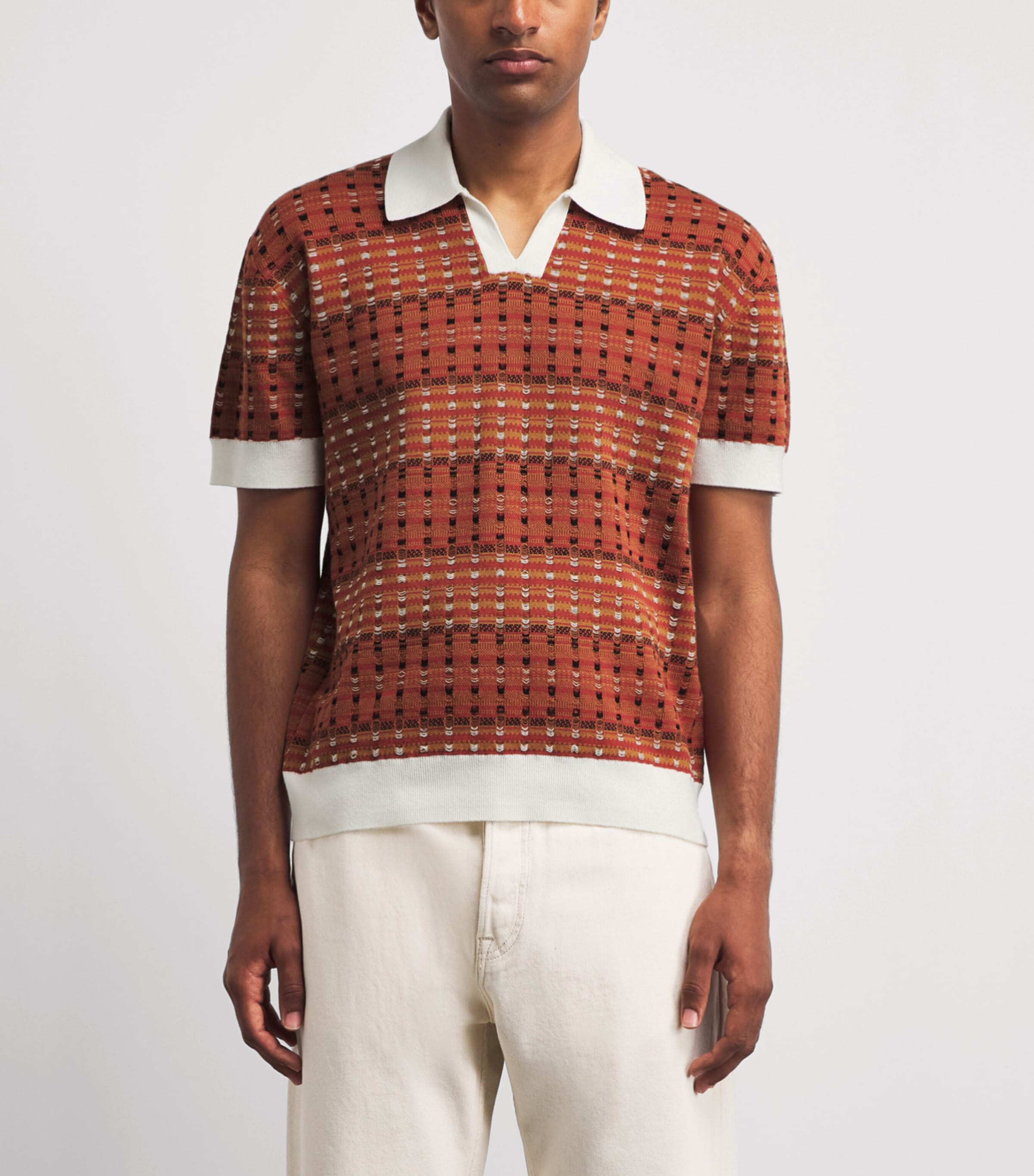 Drôle De Monsieur Mens Cotton Open-Knit Polo Shirt Drd / Dark Red Image 4